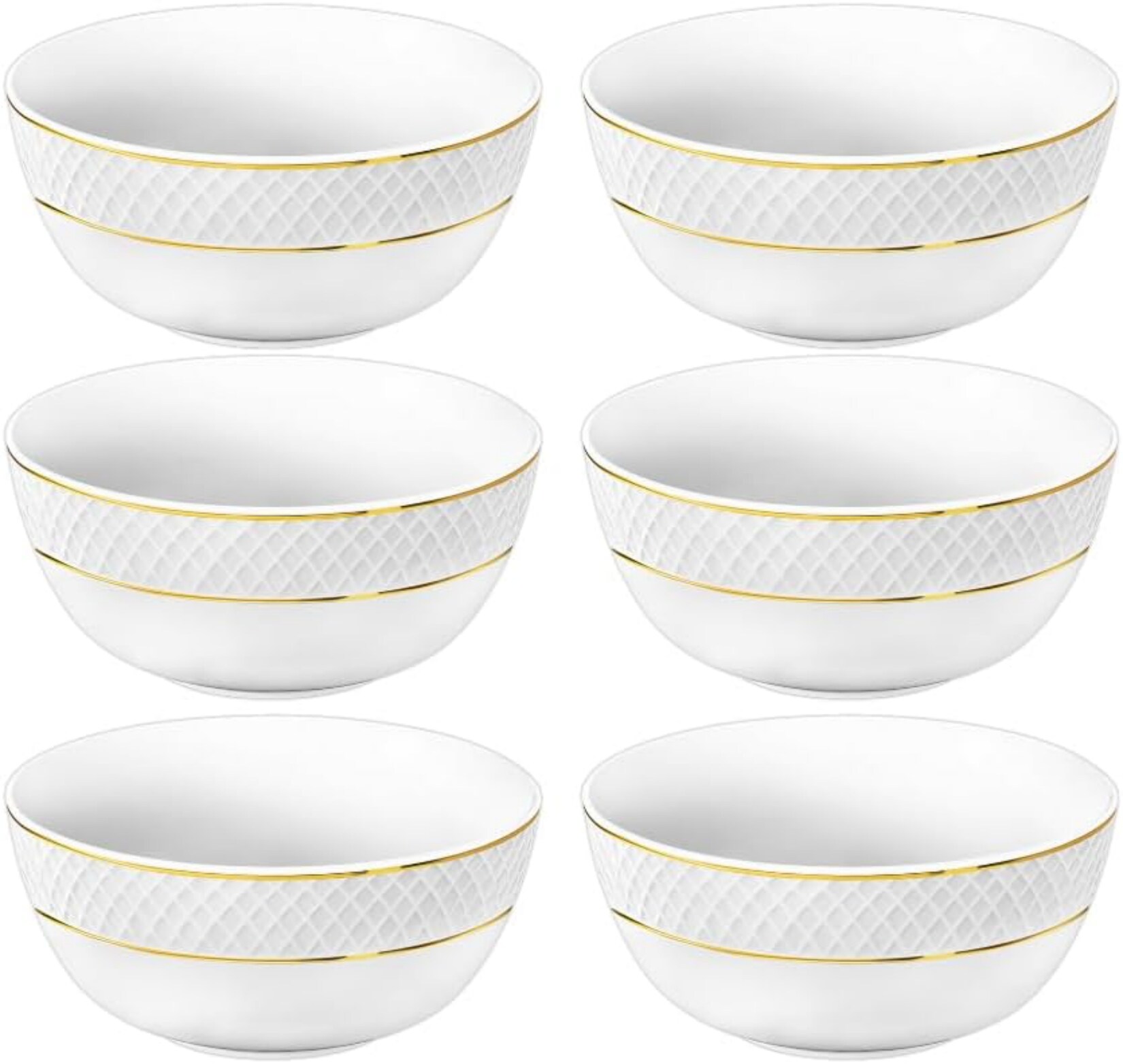 Salatschalen – 6 Stück – Ø 12cm – Porzellan – Weiß – Schale mit Goldmuster – 380 ml | 08682455436928