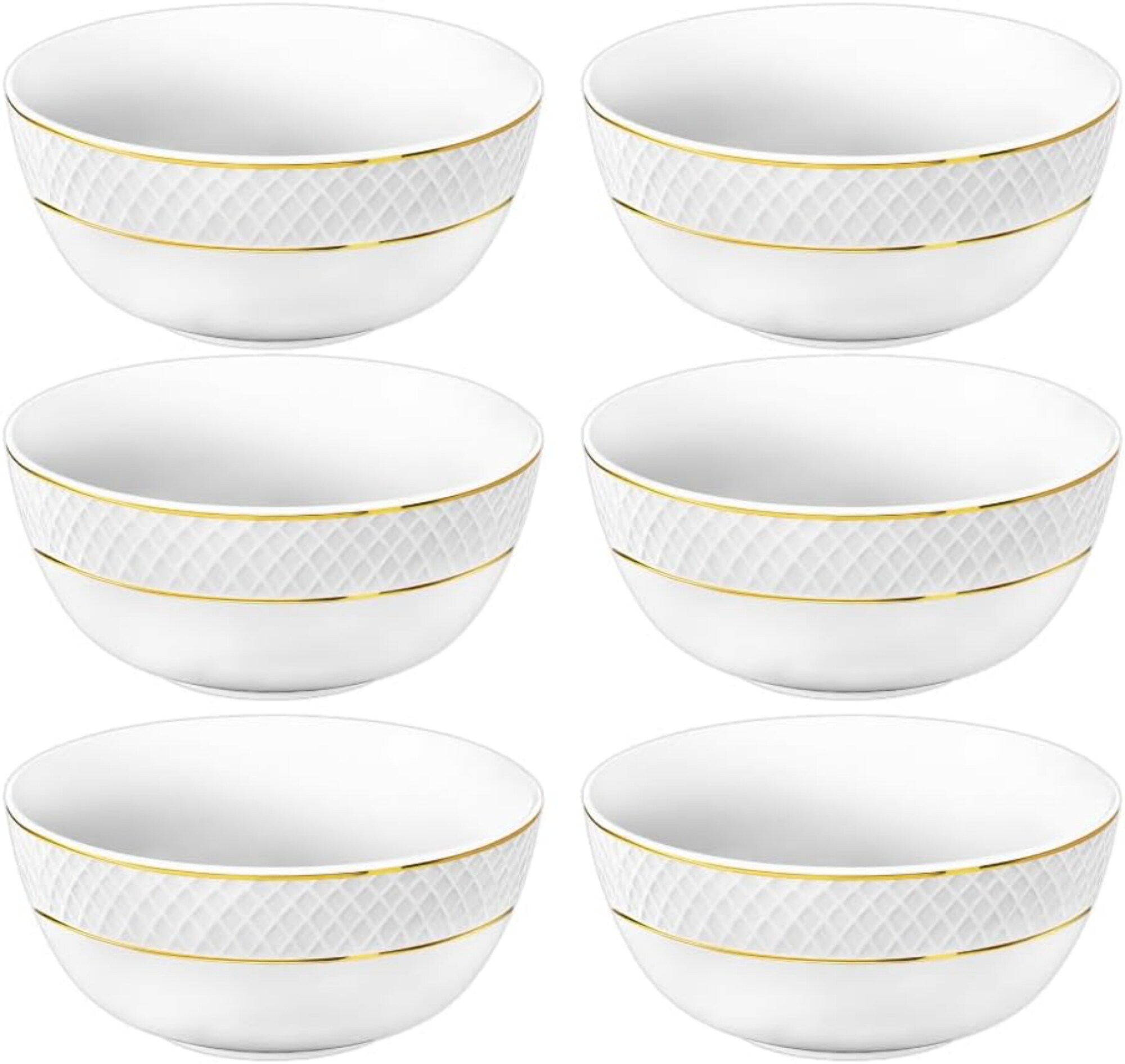 Salatschalen - 6 St&uuml;ck - &Oslash; 14cm - Porzellan - Wei&szlig; - Schale mit Goldmuster - 600 ml - Bild 1