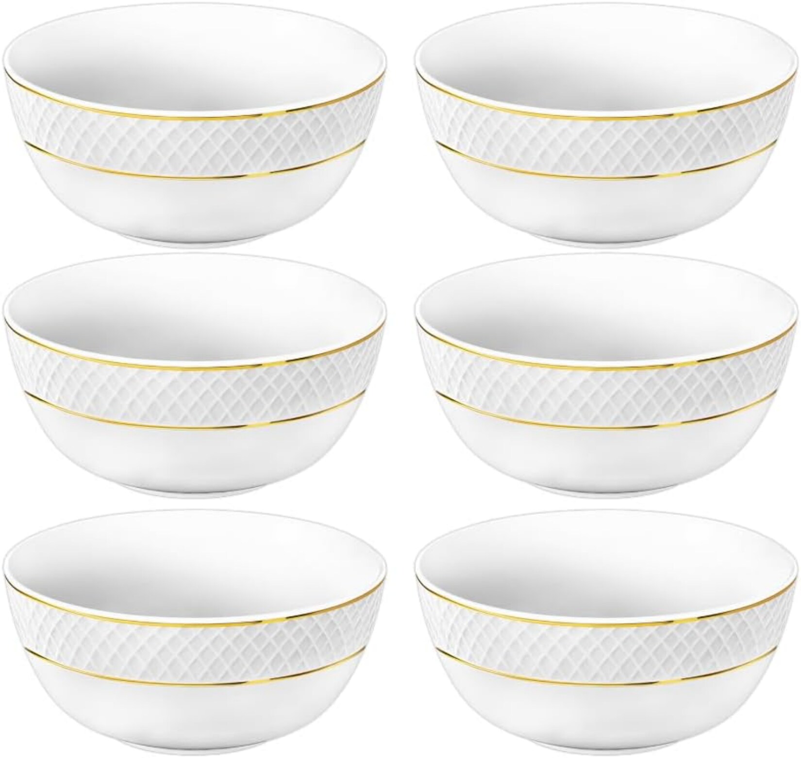 Salatschalen – 6 Stück – Ø 14cm – Porzellan – Weiß – Schale mit Goldmuster – 600 ml | 08682455436959