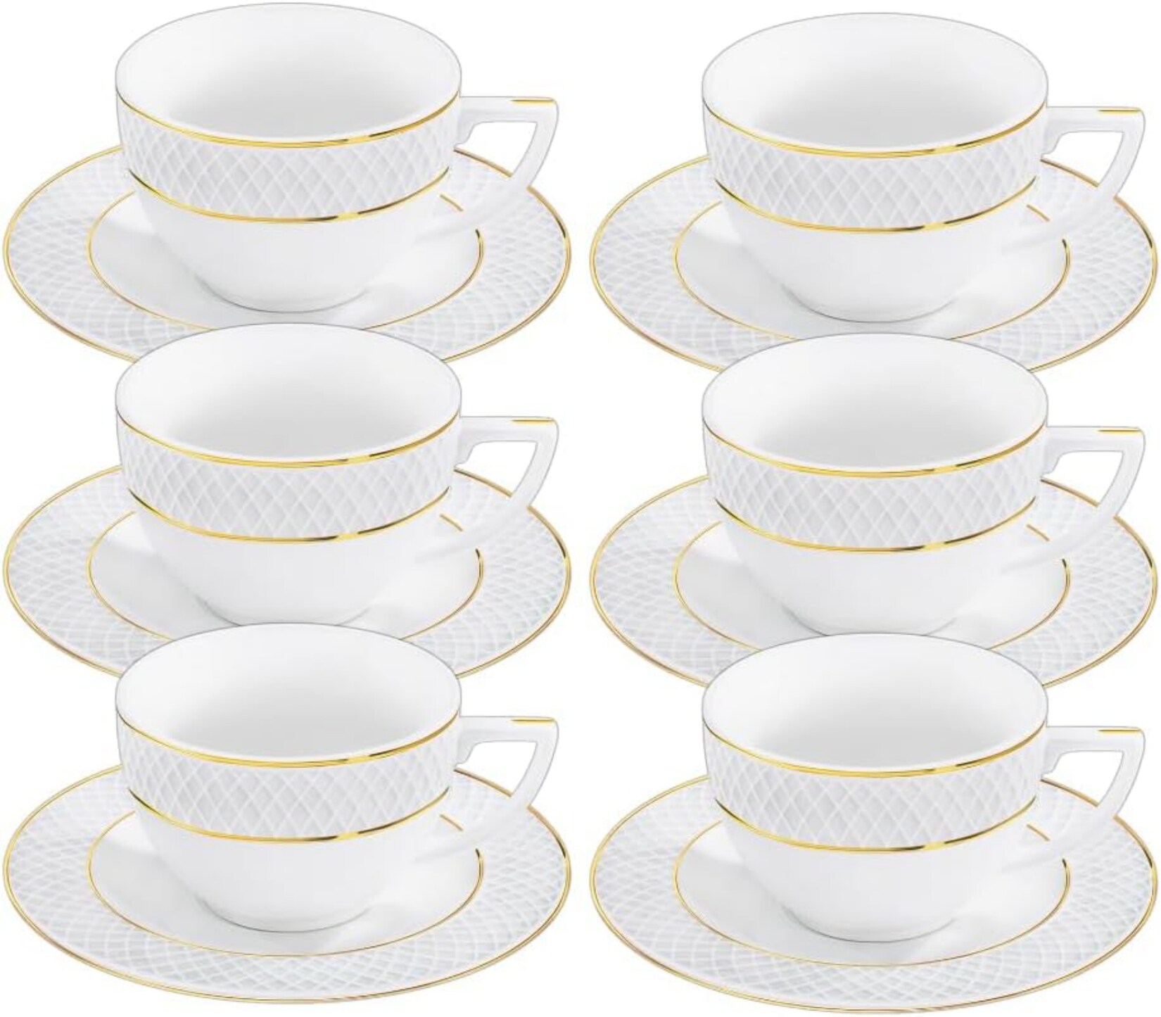 Tassen mit Untertassen - Goldmuster - 6er-Set - 90 ml - Kaffeetassen aus Porzellan