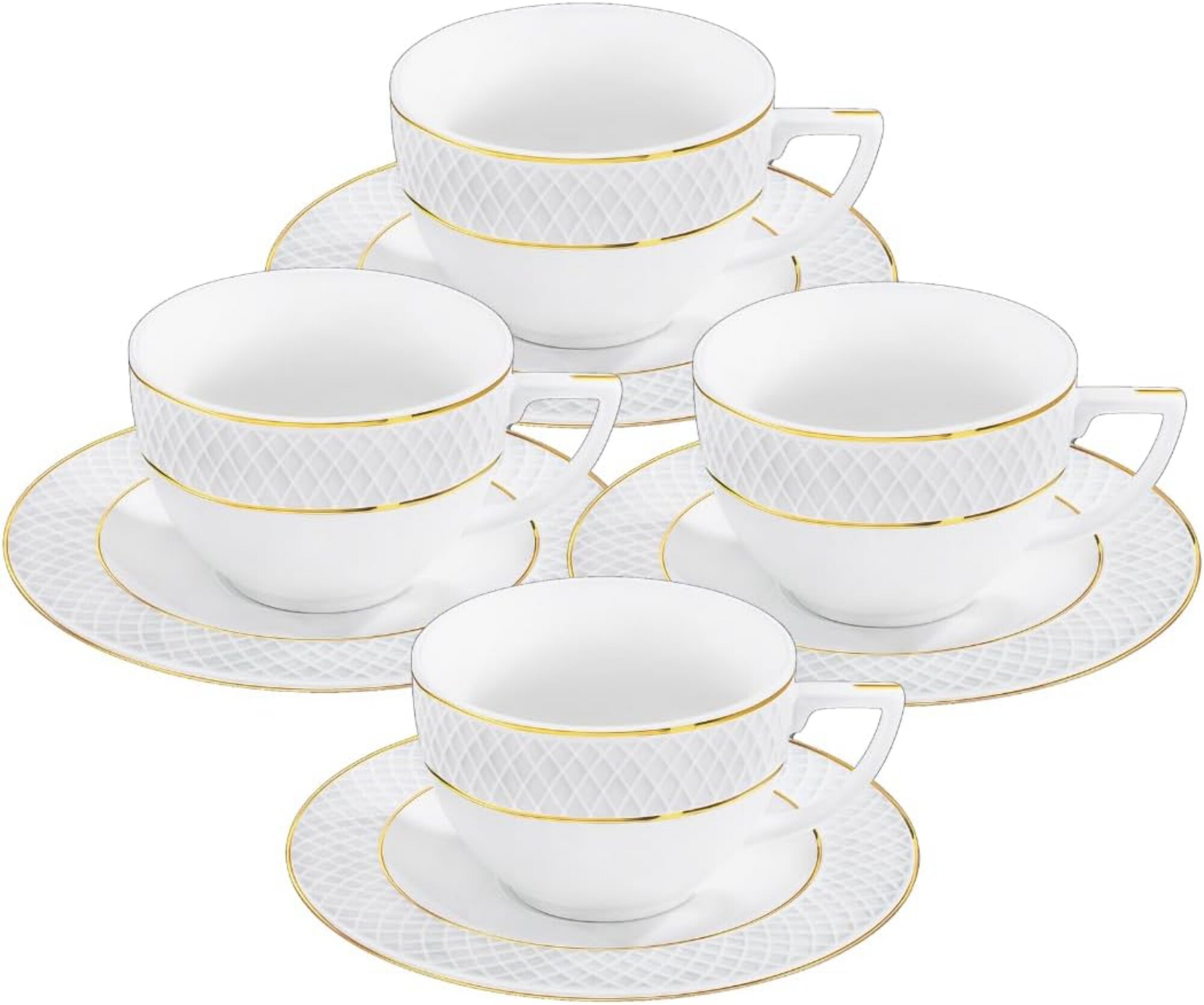 Wilmax - Tassen mit Untertassen - Goldmuster - 2er-Set - 240 ml - Porzellan - Bild 1