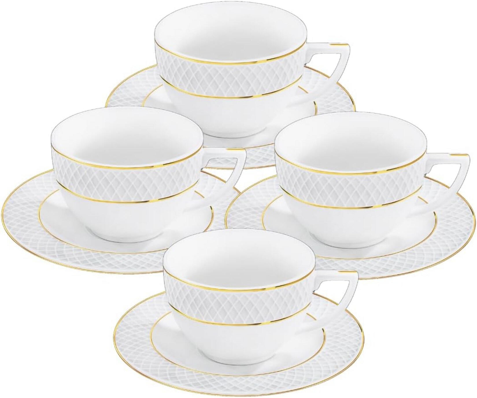 Wilmax – Tassen mit Untertassen – Goldmuster – 2er-Set – 240 ml – Porzellan | 08682455437000