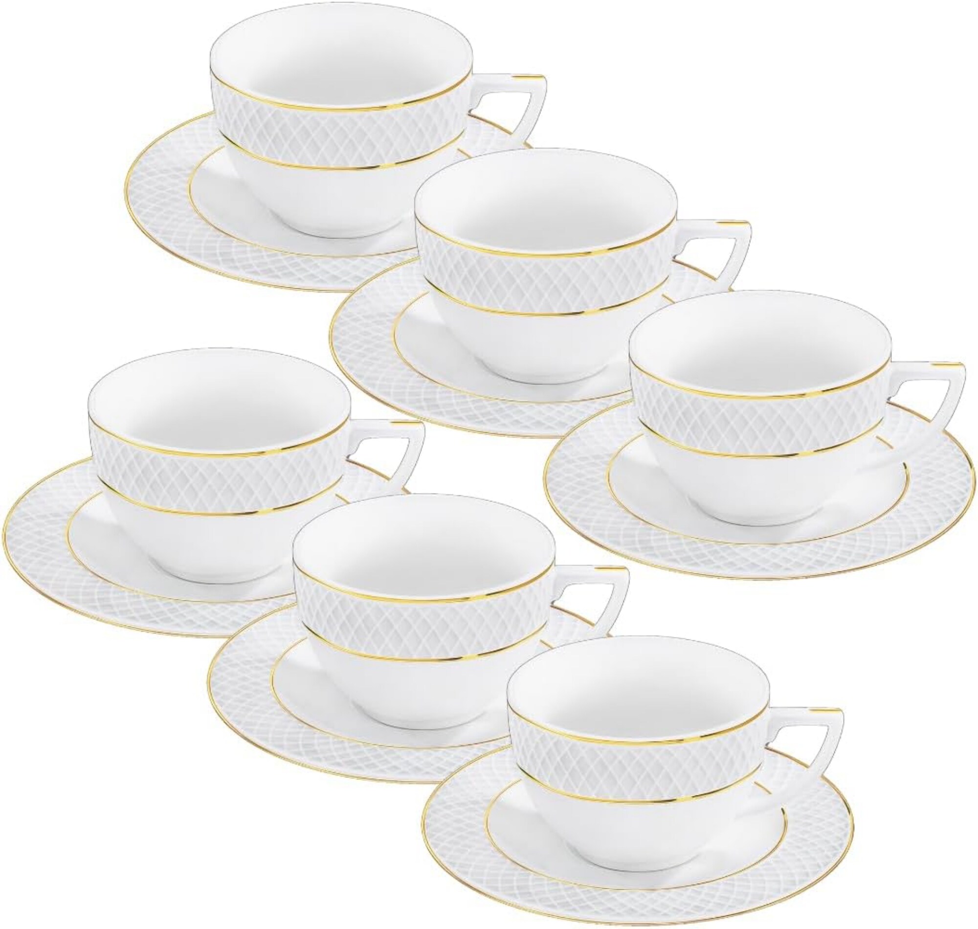 Tassen mit Untertassen - Goldmuster - 6er-Set - 240 ml - Kaffeetassen aus Porzellan - Bild 1