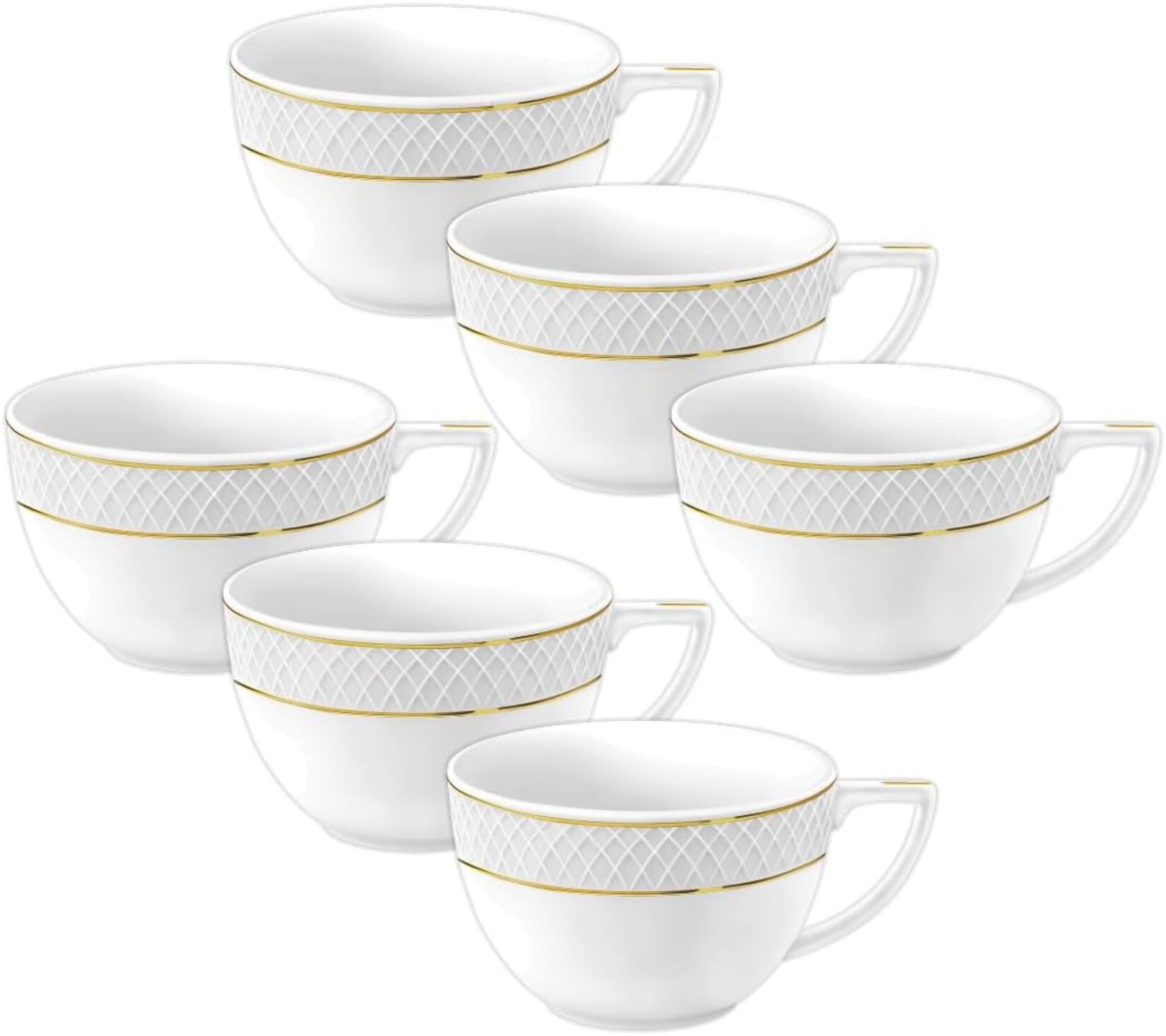 Teetassen & Kaffeetassen 6er Set - 500 ml - Kaffeebecher aus Porzellan mit Goldmuster