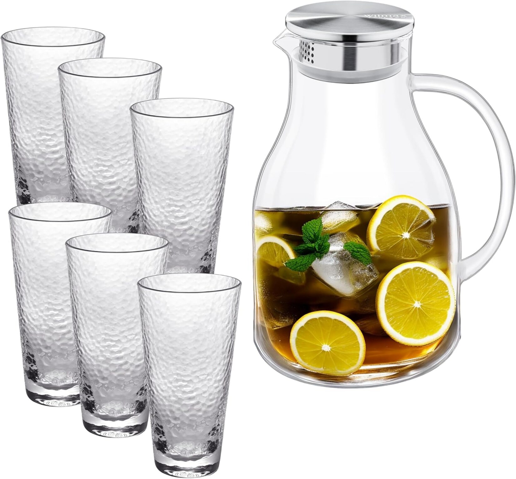 Wilmax Glaskrug 2,5L mit 6 Wassergläsern à 450 ml – Transparent | 08682455437161