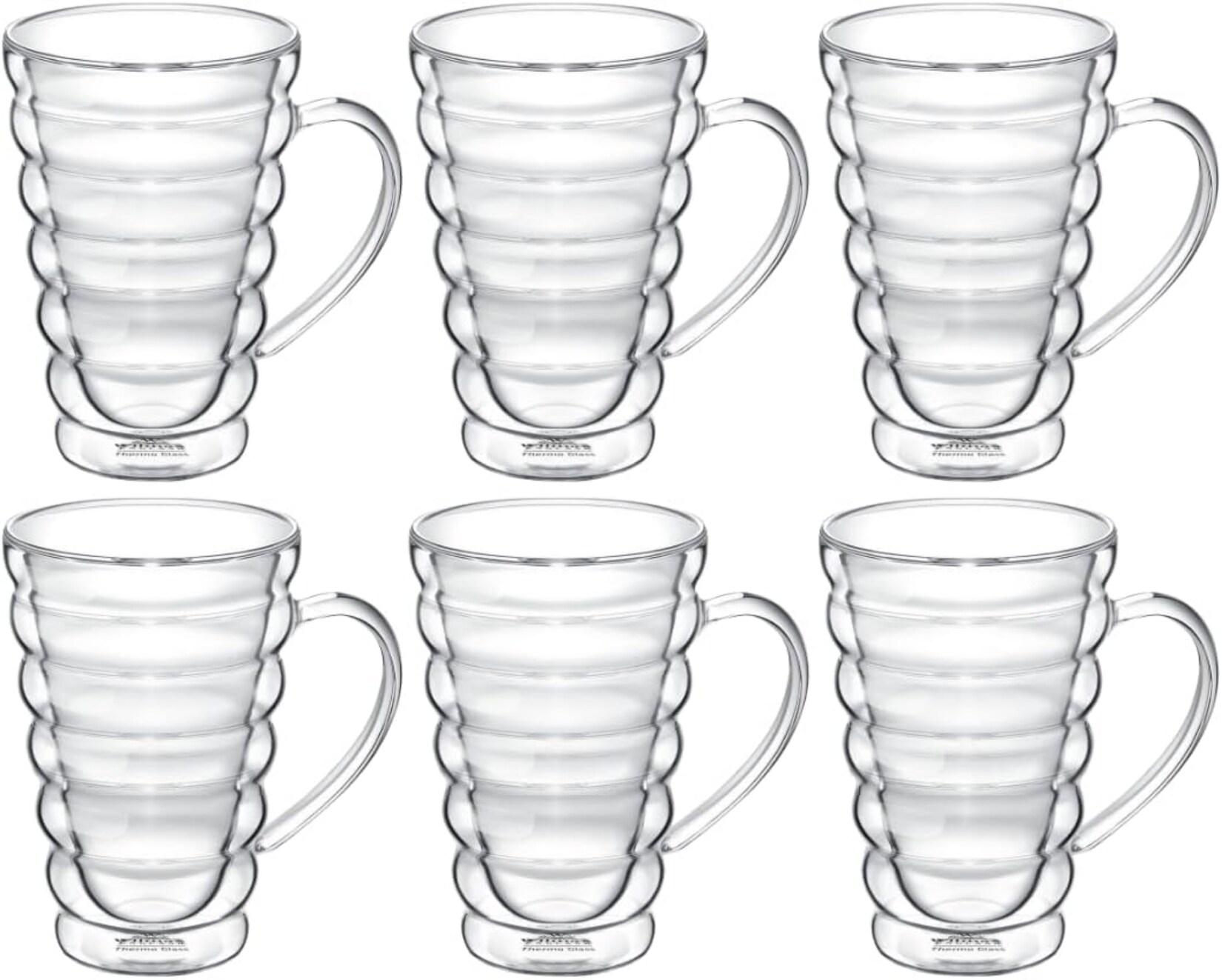 Wilmax Thermogläser mit Henkel Bubble -  - 6er-Set - Doppelwandig