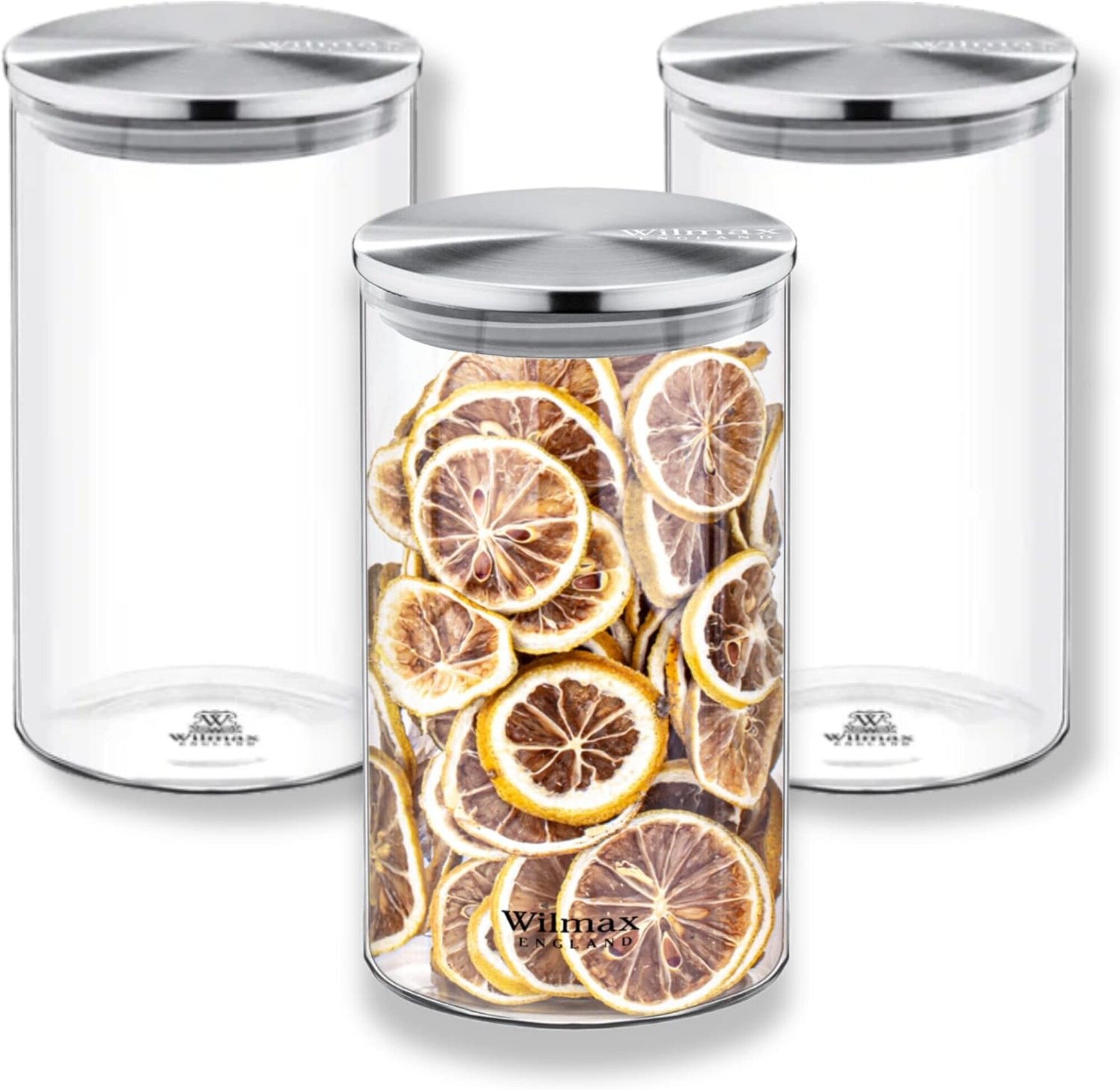 Wilmax Glasbeh&auml;lter mit Metalldeckel - 3er-Set - 1100 ml - Vorratsdosen K&uuml;che - Bild 1