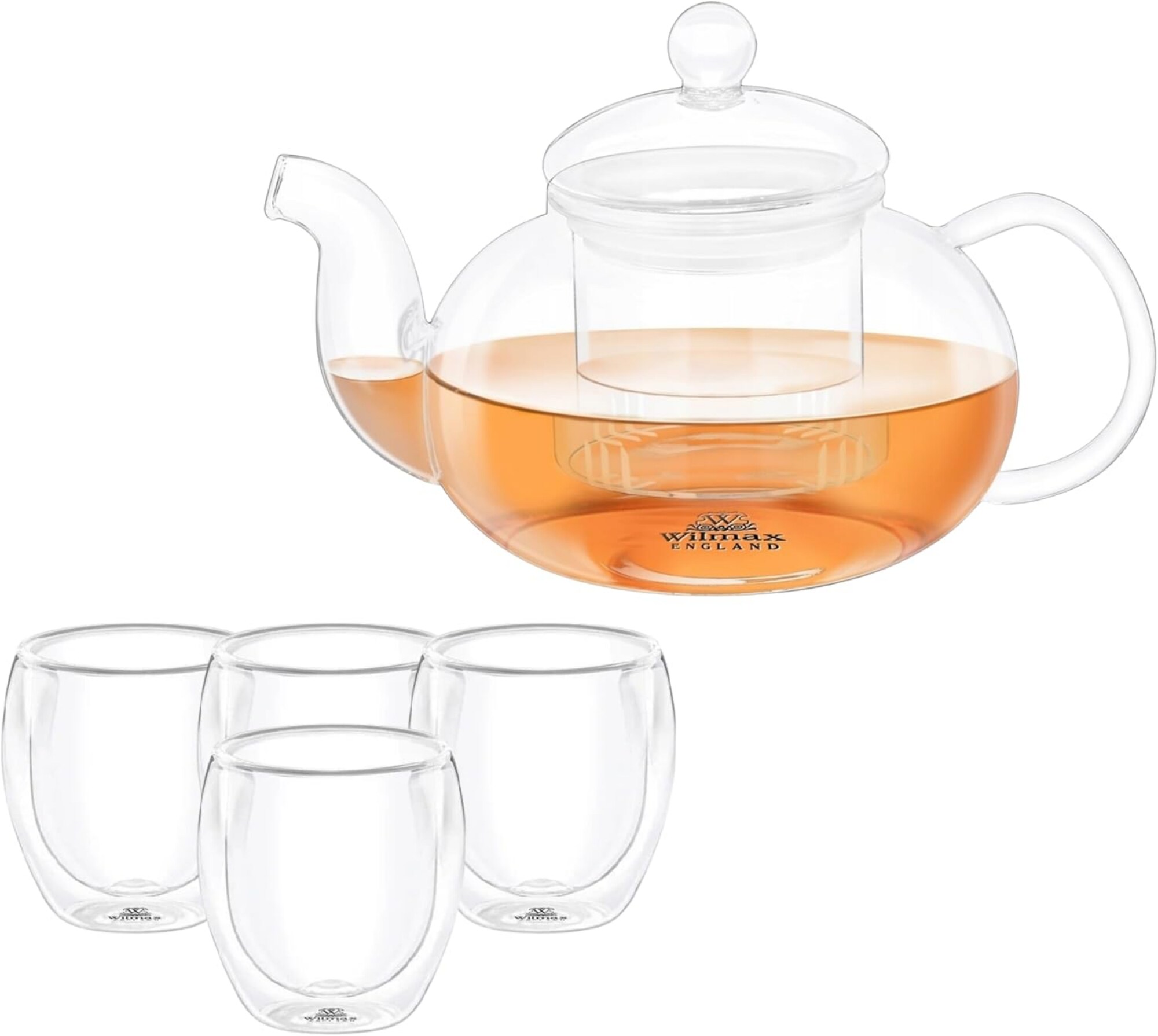Wilmax Teeset &ndash; 1,2L Glaskanne mit Filter + 4 doppelwandige Thermogl&auml;ser - Bild 1