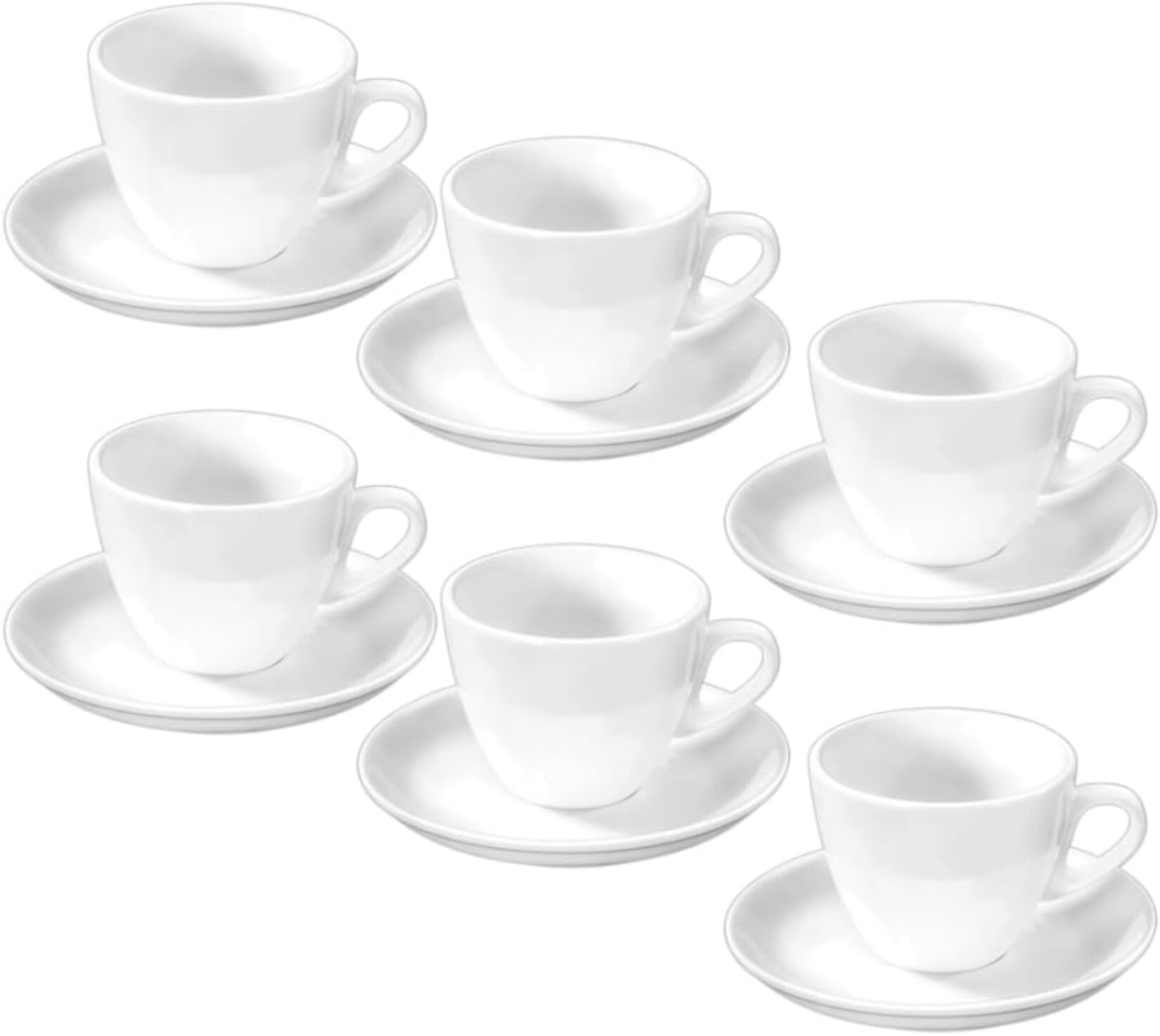 Wilmax Porzellan Kaffeetassen mit Untertassen – 6er Set (75 ml) – Weißes Geschirrset | 08682455438052
