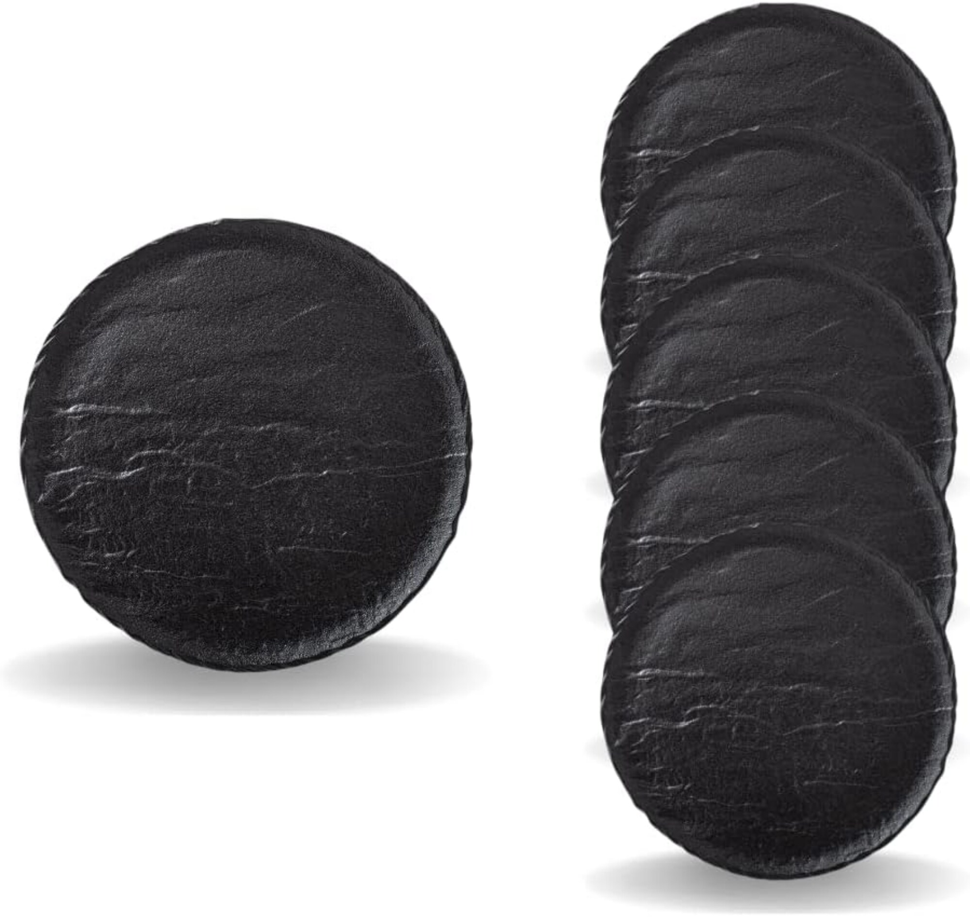 Wilmax Essteller 6er-Set &ndash; Schwarze Porzellanteller &ndash; Handglasiert, Steinimitat-Optik - Bild 1