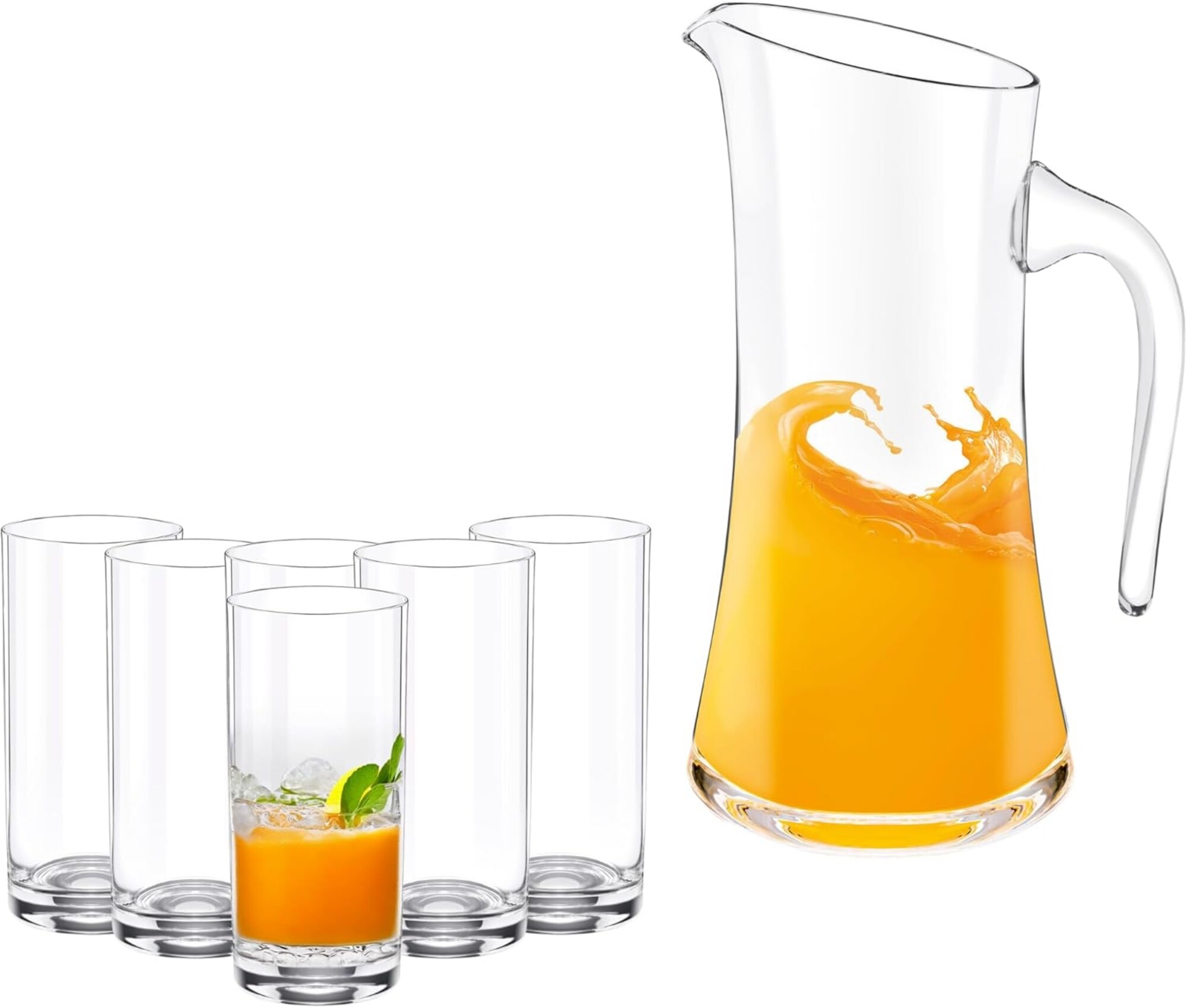 Wilmax Glaskrug 1,5 L mit 6 Wassergl&auml;sern 390 ml &ndash; Getr&auml;nkeset aus Kristallglas - Bild 1