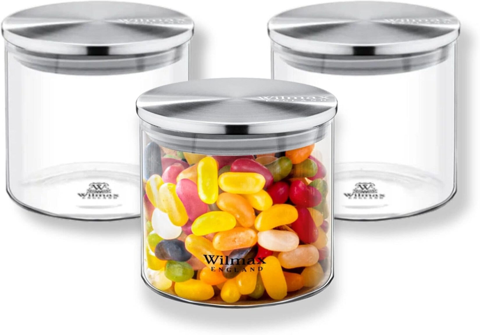 Wilmax Glasbehälter mit Metalldeckel – 3er Set, 600 ml | 08682455438304