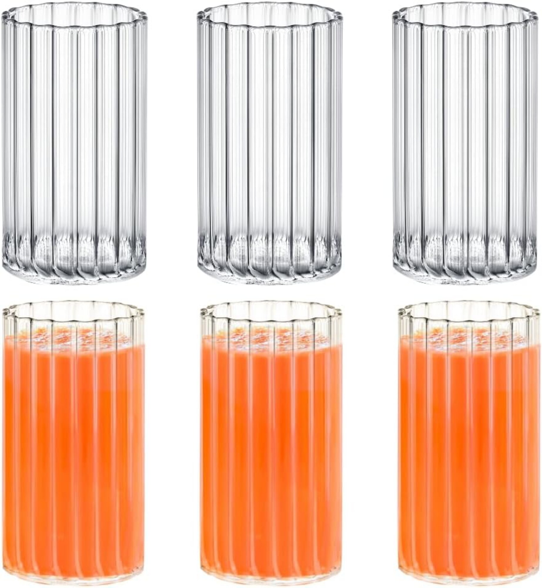 Wilmax Trinkgl&auml;ser aus geriffeltem Glas &ndash; 6er Set, 250 ml, Elegantes Design - Bild 1