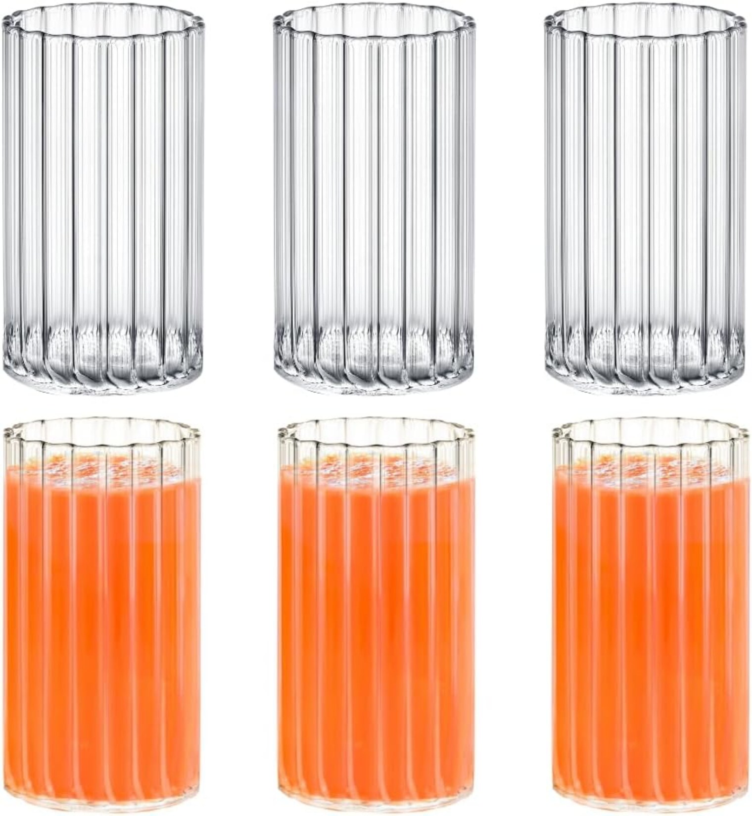 Wilmax Trinkgläser aus geriffeltem Glas – 6er Set, 250 ml, Elegantes Design | 08682455438335