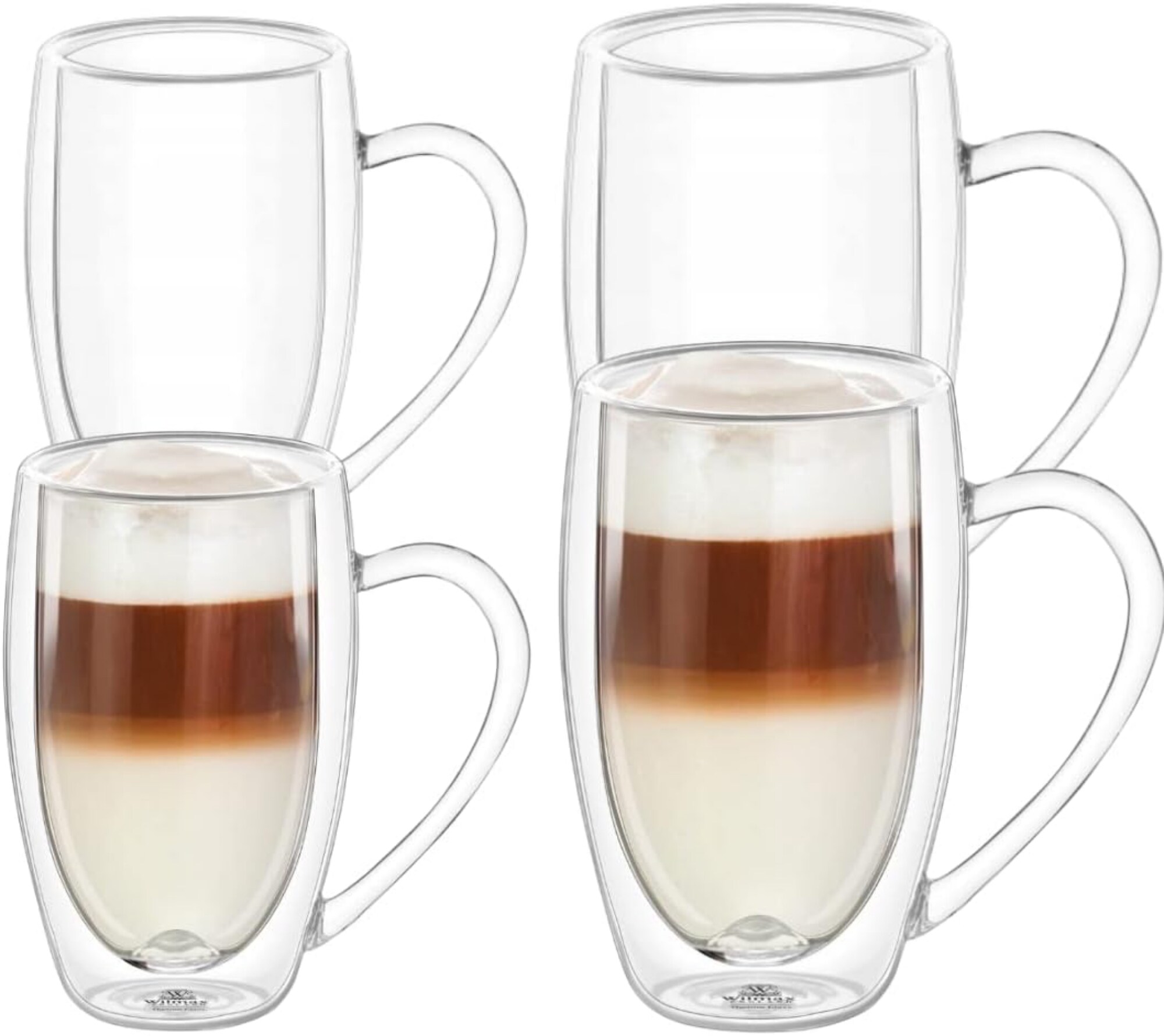 Wilmax Doppelwandige Thermogl&auml;ser mit Henkel &ndash; Set 2x 400 ml & 2x 500 ml - Bild 1