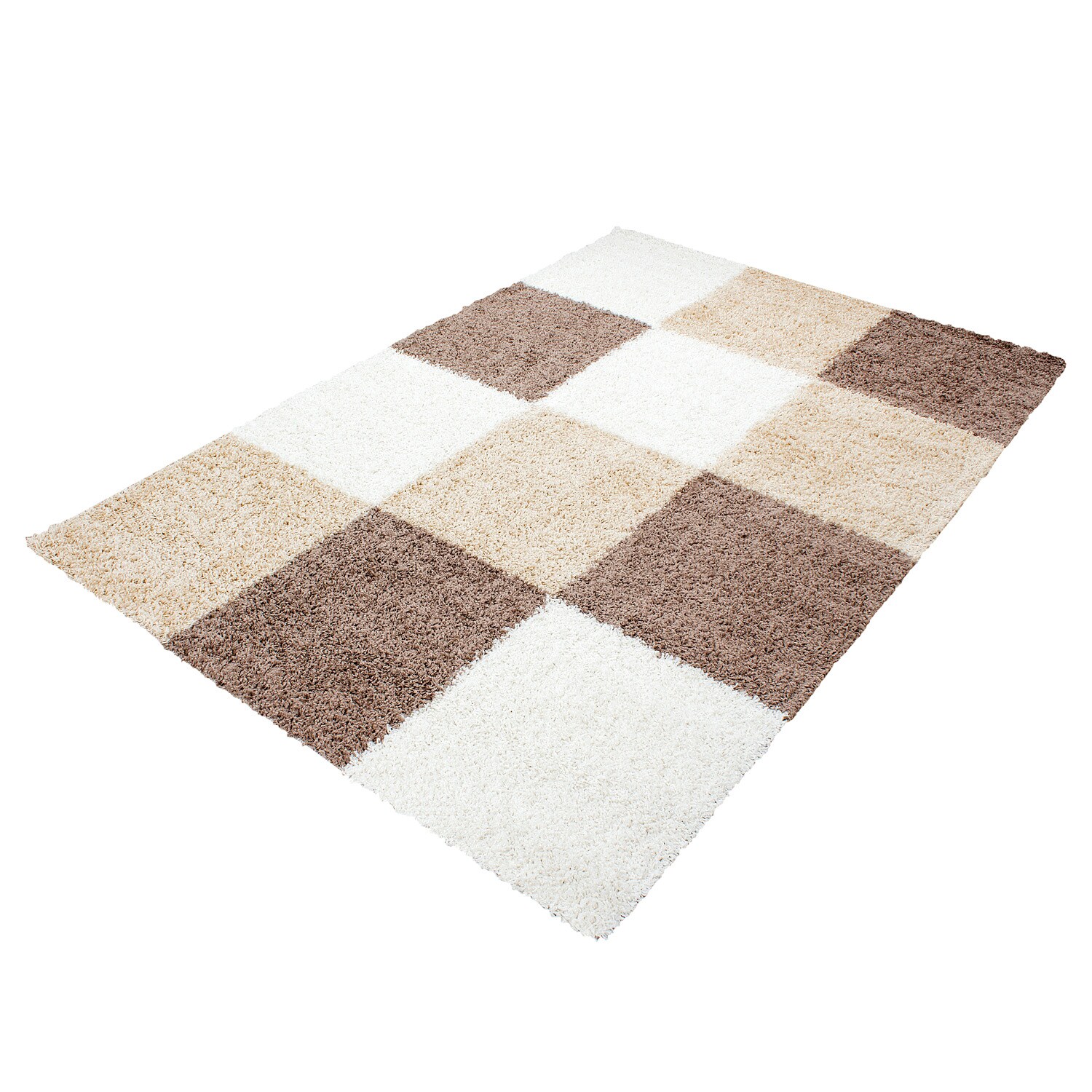 Stilvoller Hochflor-Teppich mit zeitgemäßem Karo-Muster, Shaggy-Teppich | 04053658990656