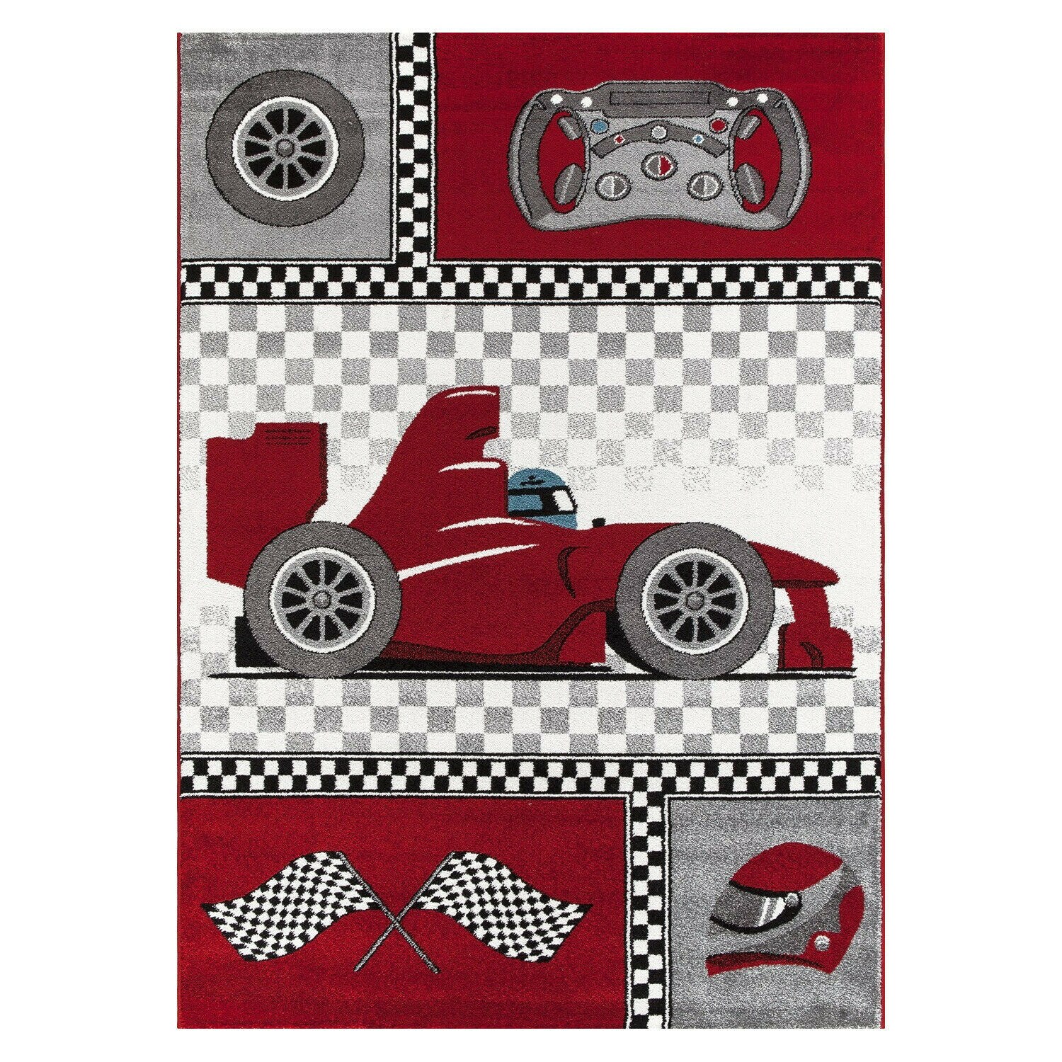 Kinderteppich mit Rennwagen-Muster – Rechteckig oder Rund für Kinderzimmer, | 04053658993930