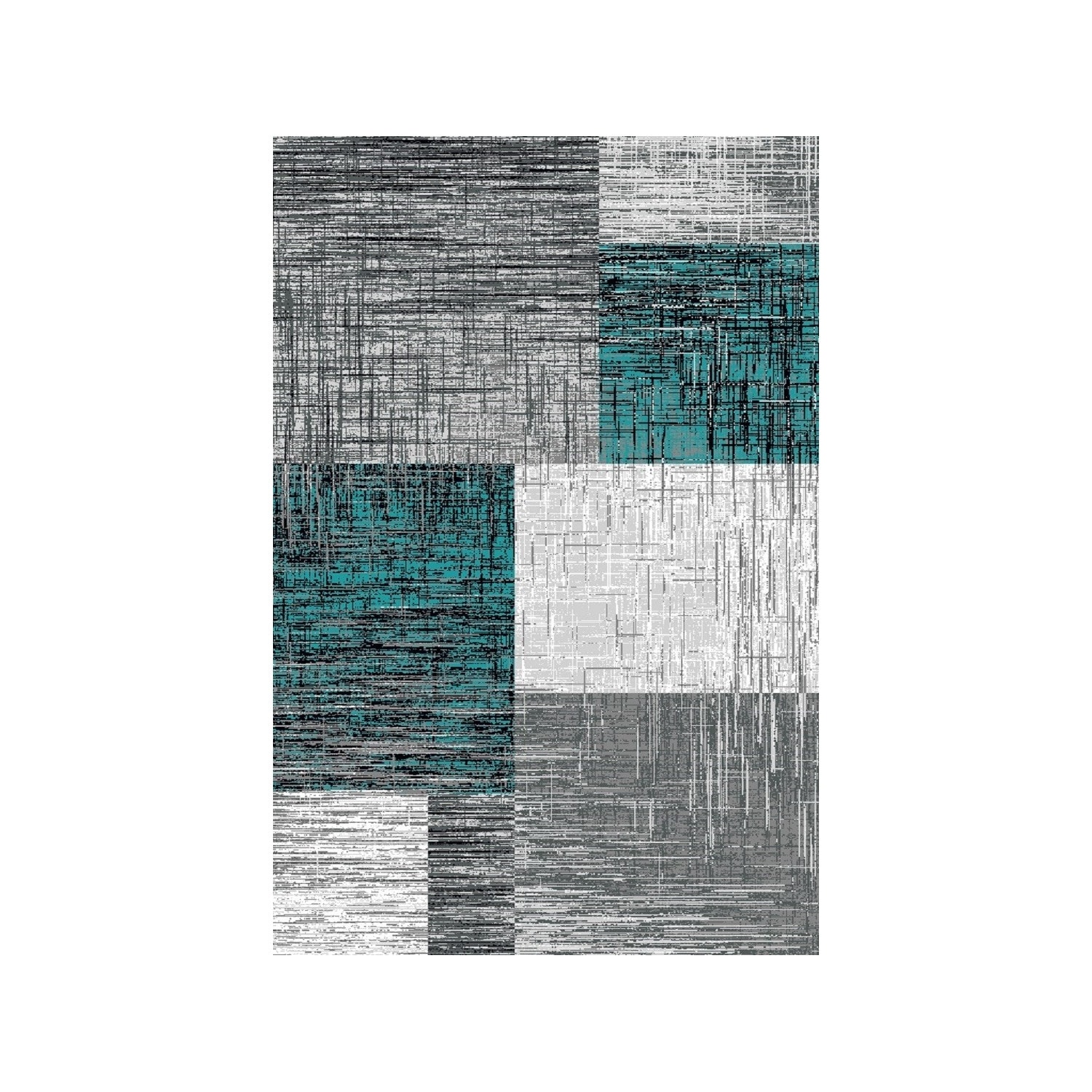 Teppich Designer Modern Wohnzimmer Kariert Design Meliert T&uuml;rkis Schwarz - Bild 1