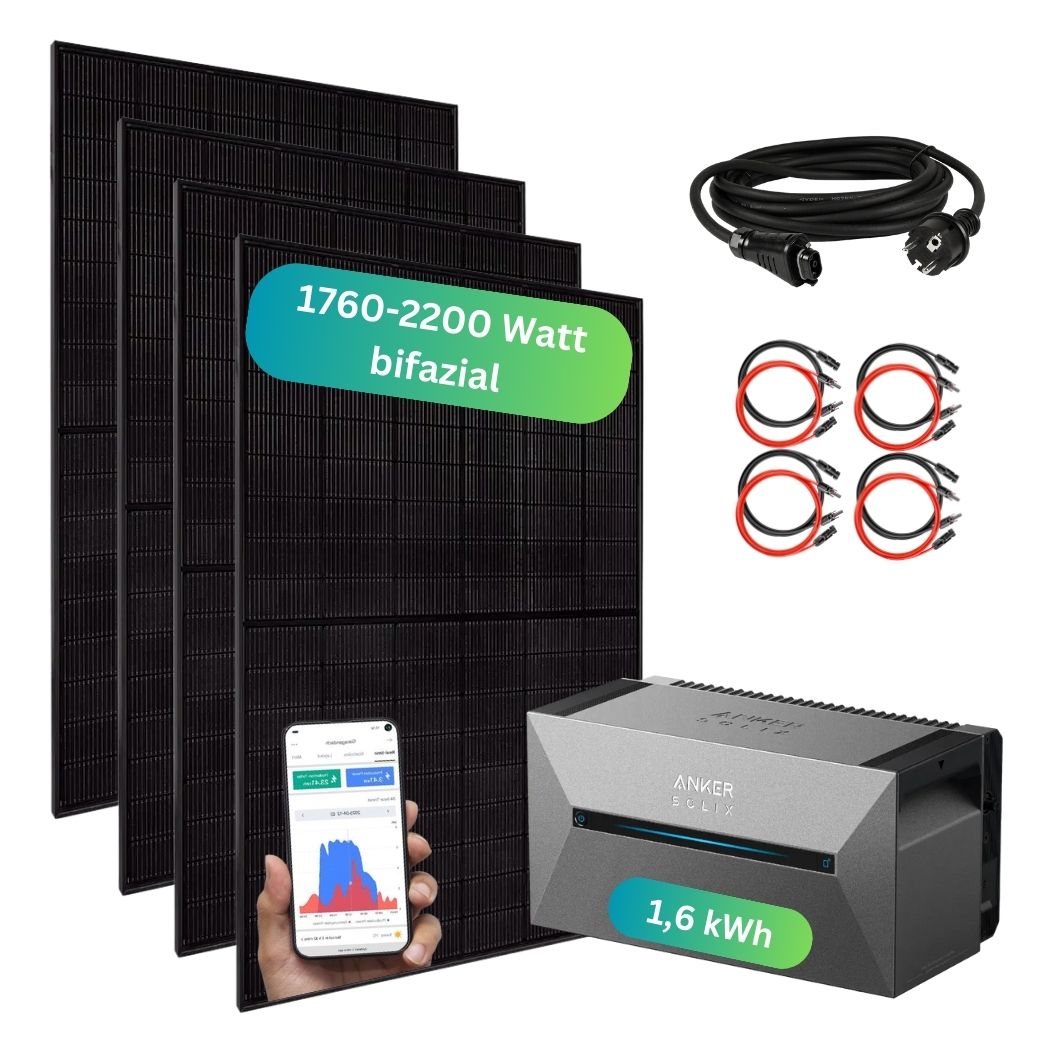 MYVOLTAICS 1760+ Watt Balkonkraftwerk mit Speicher Anker SOLIX Solarbank 2 Pro 1,6 kWh Steckerfertig Komplettset bifazial - Bild 1