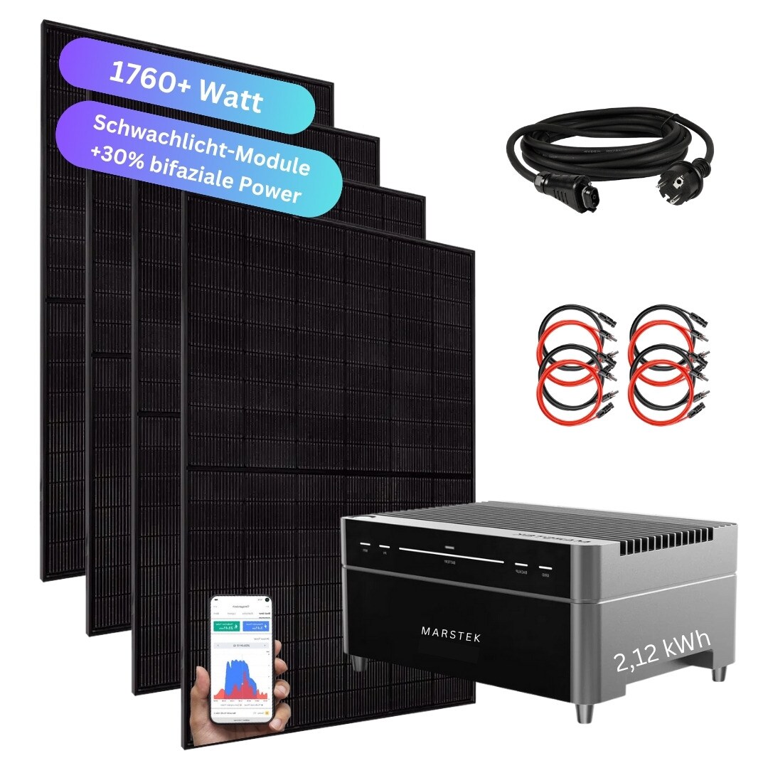 MYVOLTAICS 1760+ Watt Balkonkraftwerk mit Speicher Marstek Venus A 2,12 kW Komplettset 800W Halterung Befestigung nach Wahl - Bild 1
