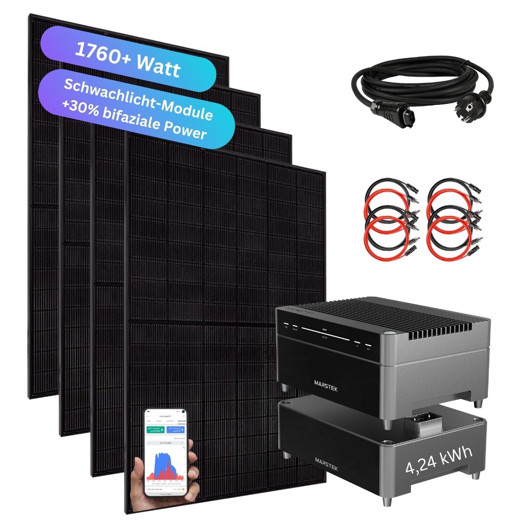 MYVOLTAICS 1760+ Watt Balkonkraftwerk mit Speicher Marstek Venus A 4,24 kW Komplettset 800W Halterung Befestigung nach Wahl | 04262414423509