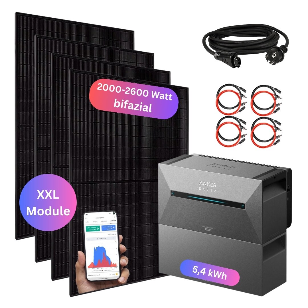 MYVOLTAICS XXL 2000+ Watt Watt Balkonkraftwerk mit Speicher Anker SOLIX Solarbank 3 5,4 kWh Komplettset bifazial 800W WLAN - Bild 1