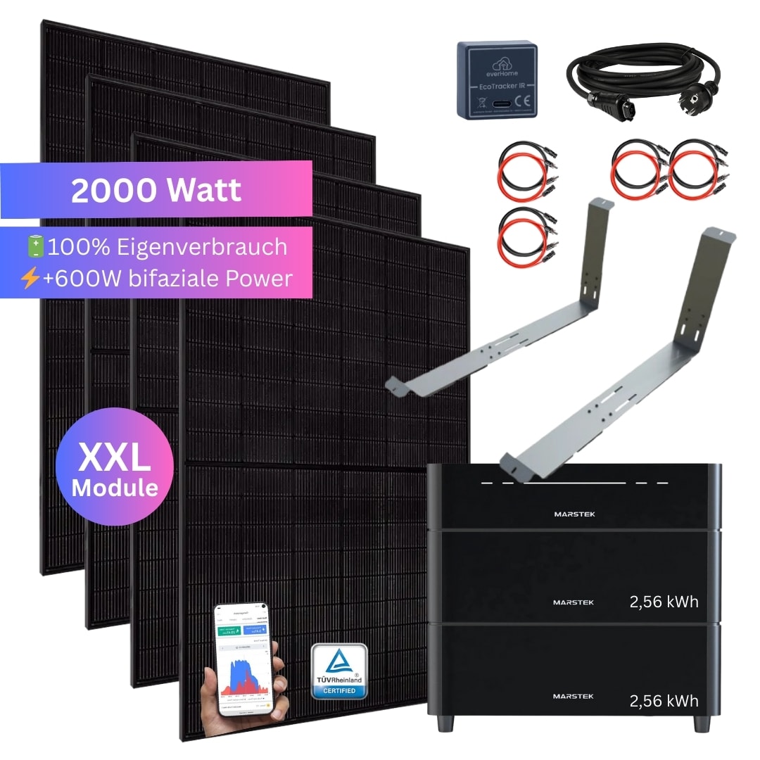 MyVoltaics&reg; 2000 Watt Balkonkraftwerk SET MIT SPEICHER Marstek Venus D 5,12 kWh, Halterungen & Smartmeter EcoTracker IR - Bild 1