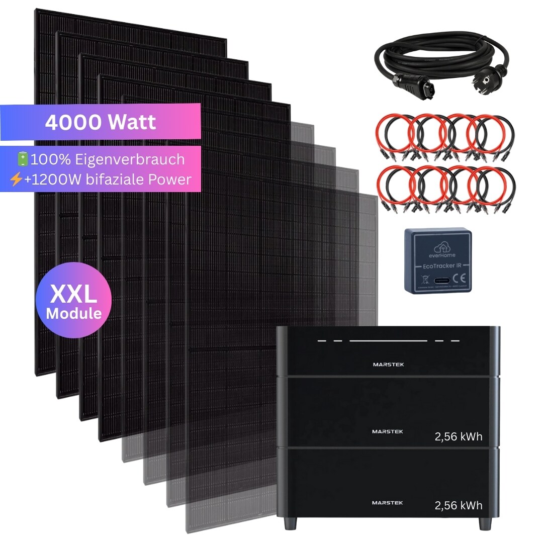 MyVoltaics® 4000 Watt Balkonkraftwerk SET MIT SPEICHER Marstek Venus D 5,12 kWh & EcoTracker IR Smartmeter PV Solaranlage | 04262414423790