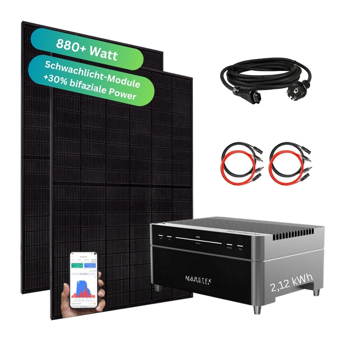 MYVOLTAICS 880+ Watt Balkonkraftwerk mit Speicher Marstek Venus A 2,12 kW Nulleinspeisung 1200W Notstrom WLAN WR 800W App | 04262414423530