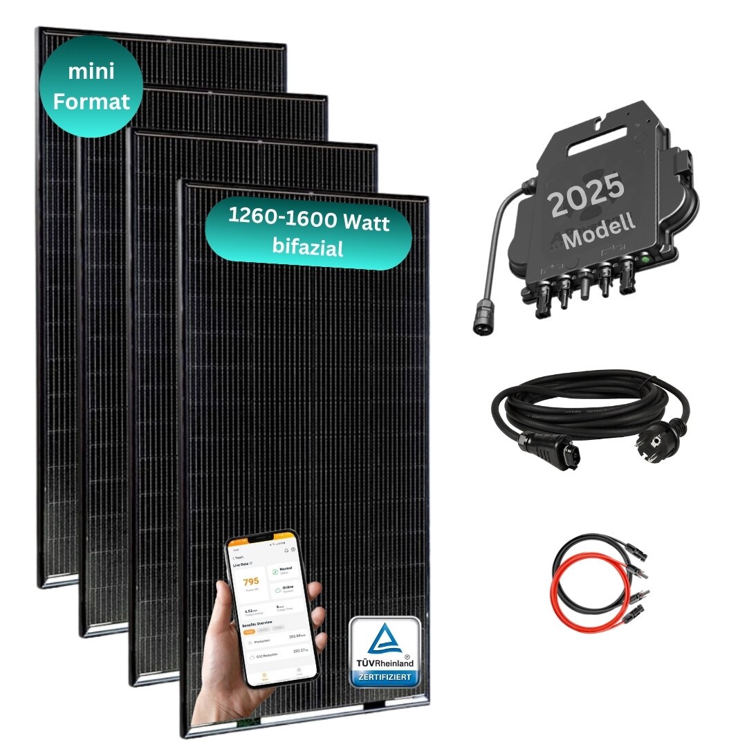 MYVOLTAICS MyBasic 1260+ Watt Mini-Format Balkonkraftwerk 1,65m x 0,88m Glas-Module bifazial WLAN Wechselrichter 800W App | 04262414423158