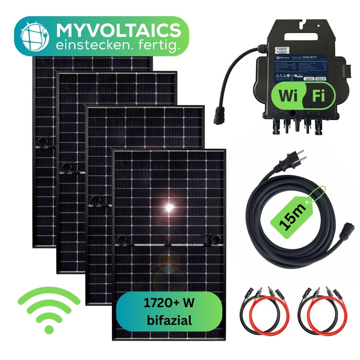 MYVOLTAICS MyBasic 1760+ Watt Balkonkraftwerk Steckerfertig Komplettset bifazial neuester Hoymiles WIFI WR 800W WLAN & App - Bild 1