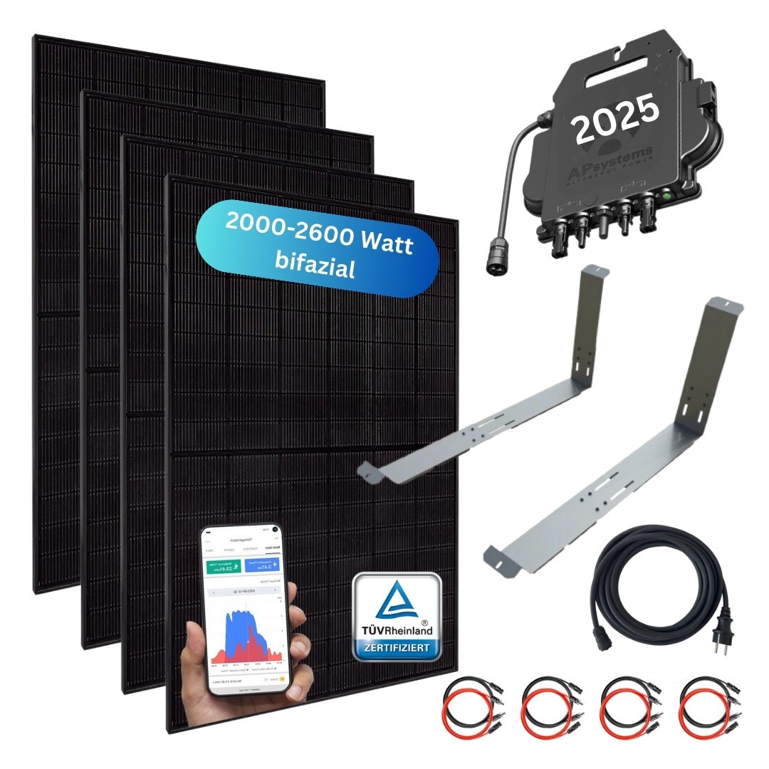 MyCarport XXL Balkonkraftwerk 2000+ Watt inkl. XXL Unterkonstruktion (20° Winkel) und Wechselrichter (APsystems 2025) | 04262414422625