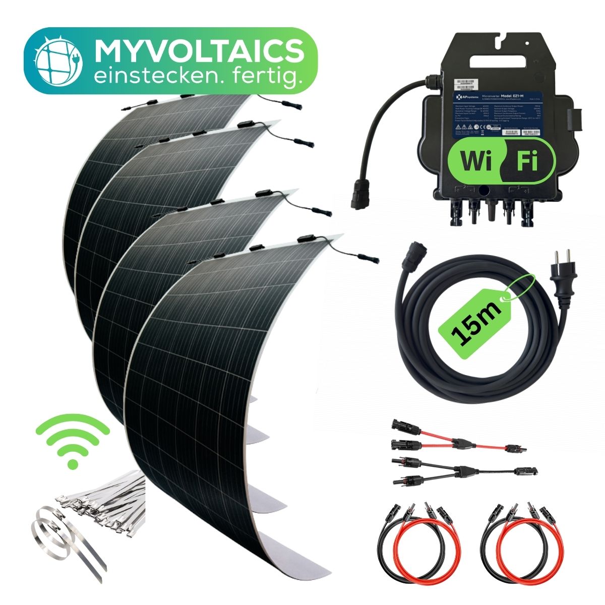 MYVOLTAICS MyUltraleicht 1240 Watt Balkonkraftwerk Steckerfertig Komplettset 4 Leichtmodule flexibel WIFI WR 800W WLAN App - Bild 1