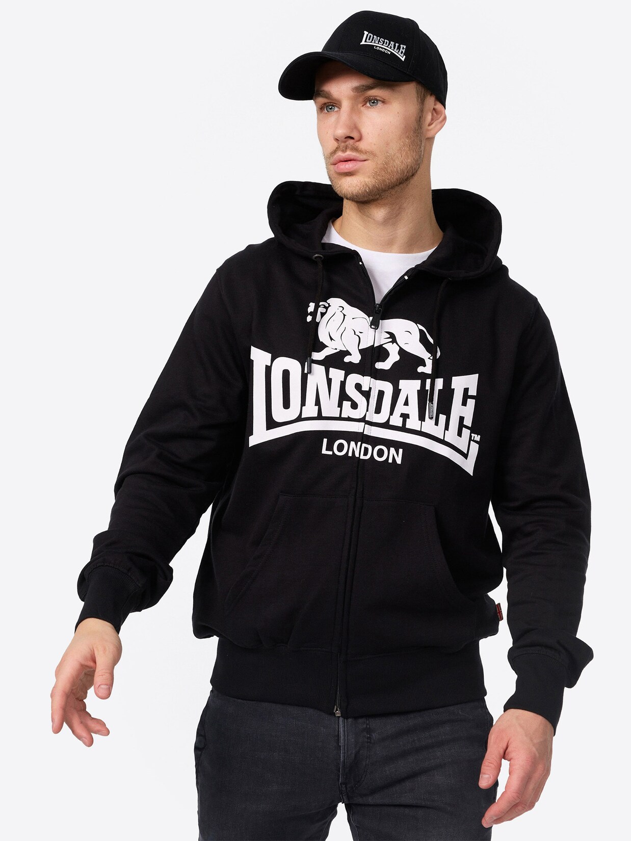 Lonsdale Herren Kapuzensweatjacke mit Reißverschluss schmale Passform KRAFTY