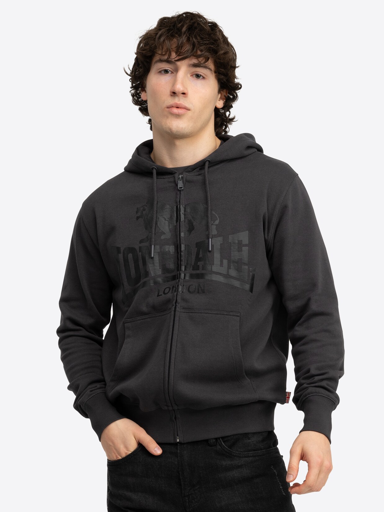 Lonsdale Herren Kapuzensweatjacke mit Reißverschluss schmale Passform KRAFTY