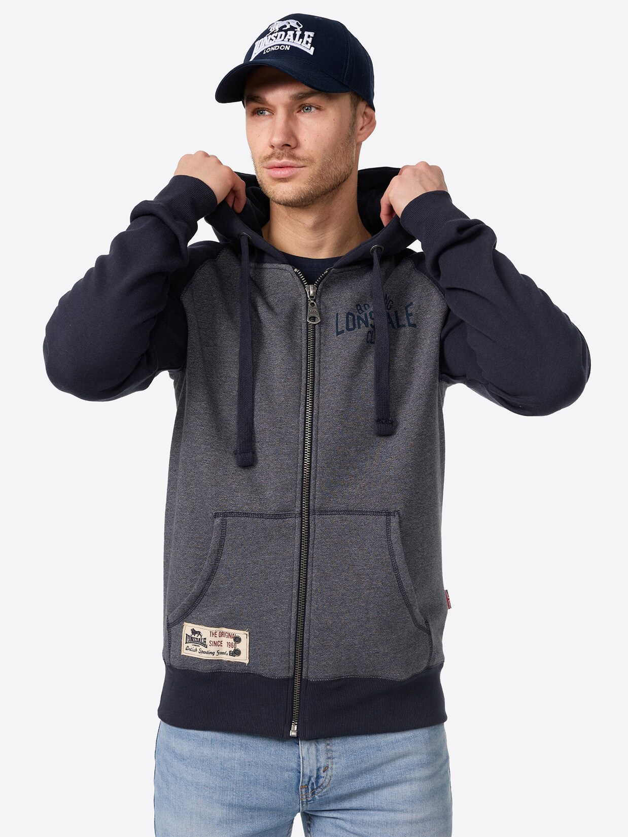 Lonsdale Herren Kapuzensweatjacke mit Reißverschluss schmale Passform SLOUGH | 04250819151974