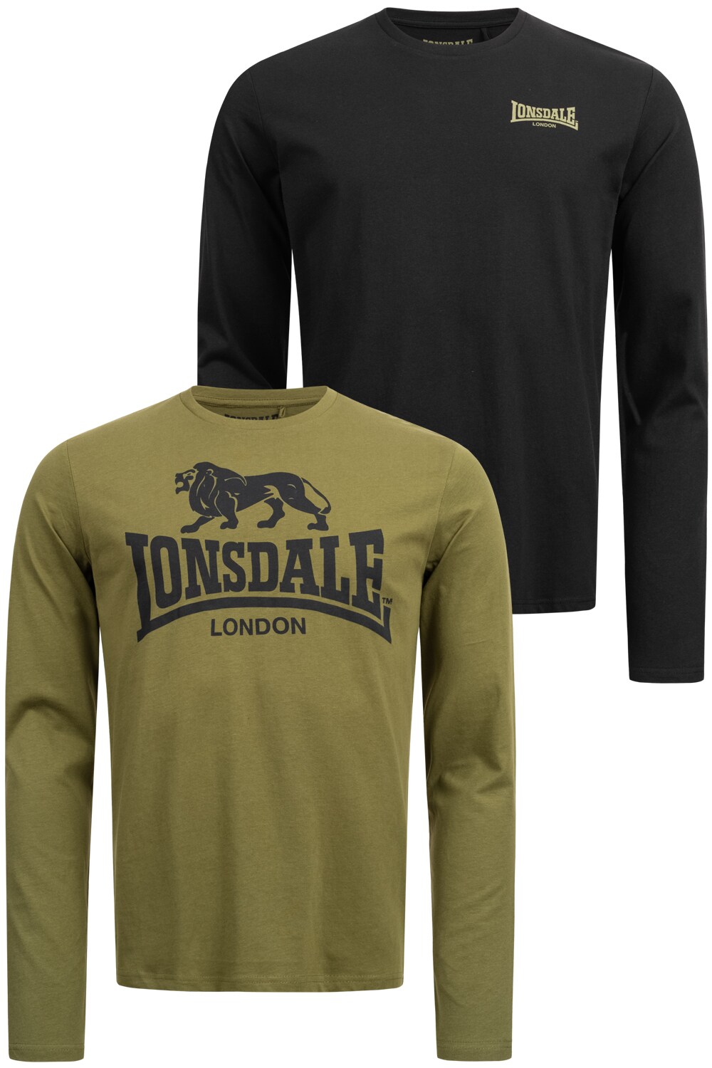 Lonsdale Herren Langarmshirt normale Passform Doppelpack AYRSHIRE