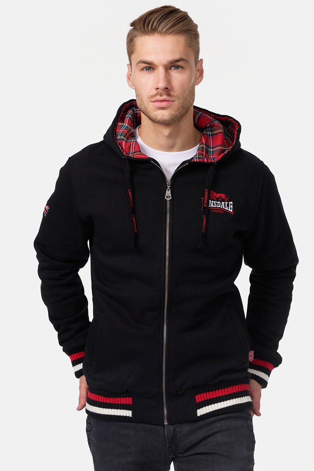 Lonsdale Herren Kapuzensweatjacke mit Reißverschluss normale Passform LANCASTER