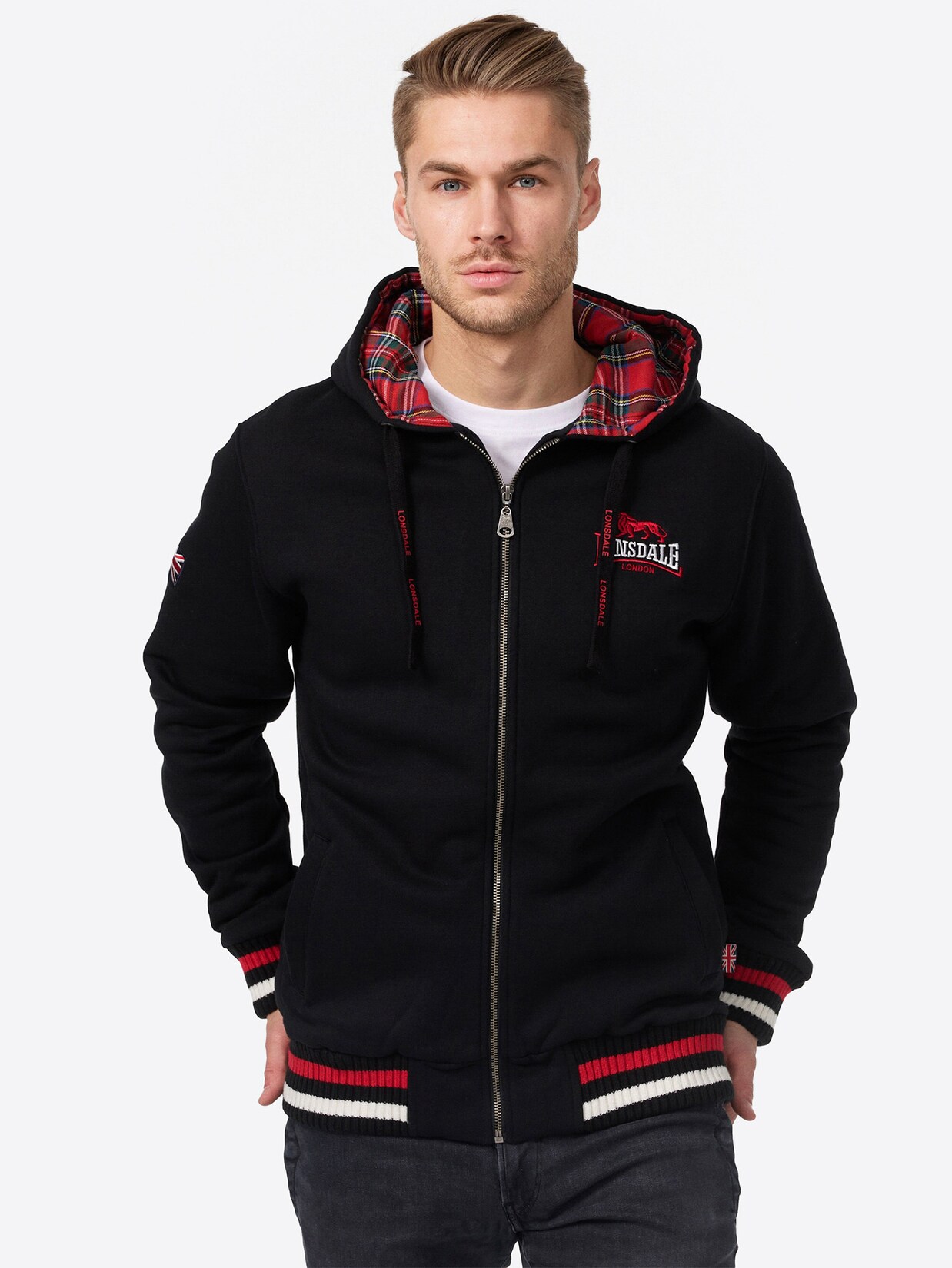 Lonsdale Herren Kapuzensweatjacke mit Reißverschluss normale Passform LANCASTER