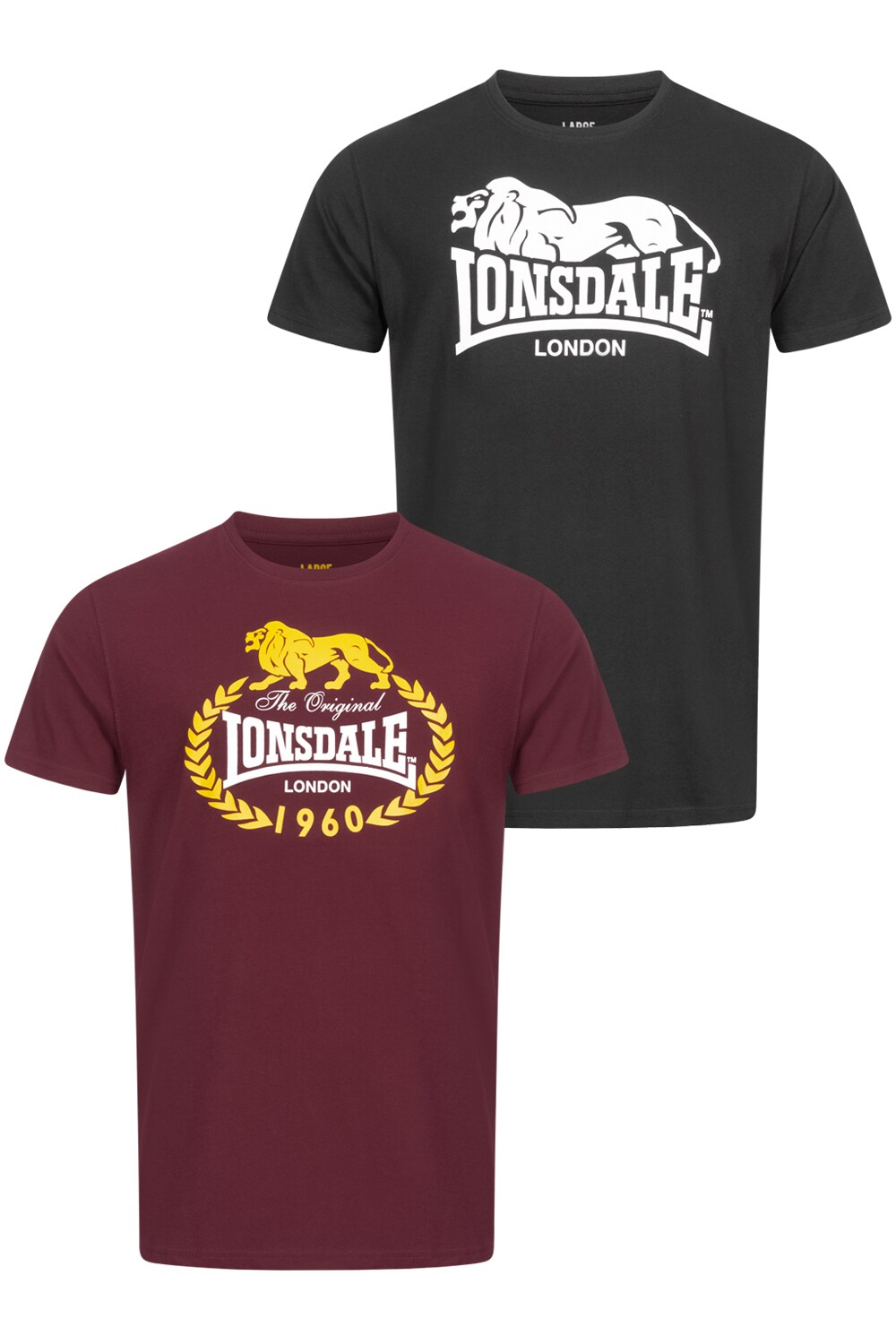 Lonsdale Herren T-Shirt normale Passform Doppelpack ECCLAW | 04255581506588