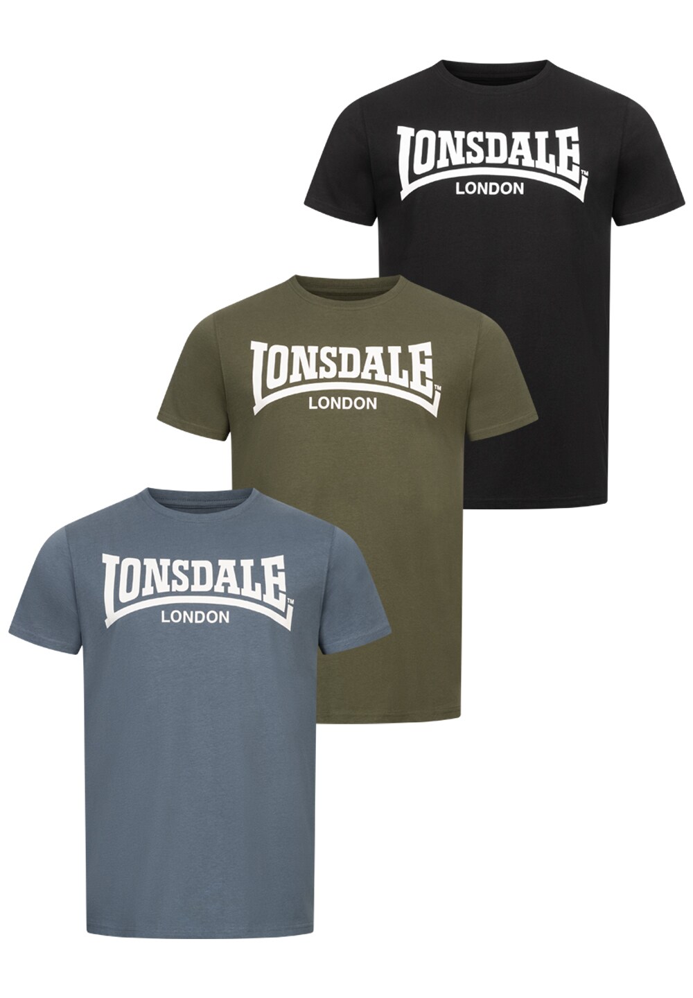 Lonsdale Herren T-Shirt normale Passform Dreierpack HINSTOCK