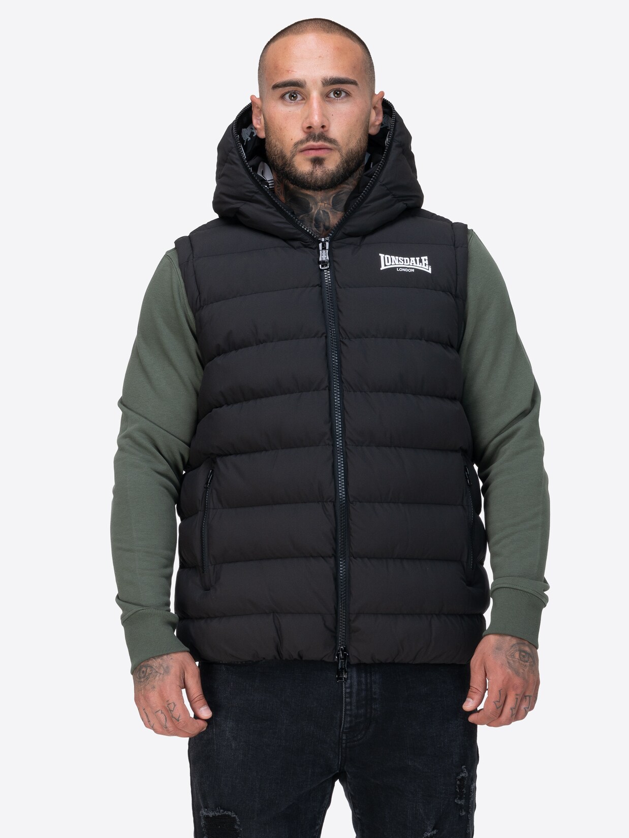 Lonsdale Herren Weste mit Kapuze normale Passform LYDFORD