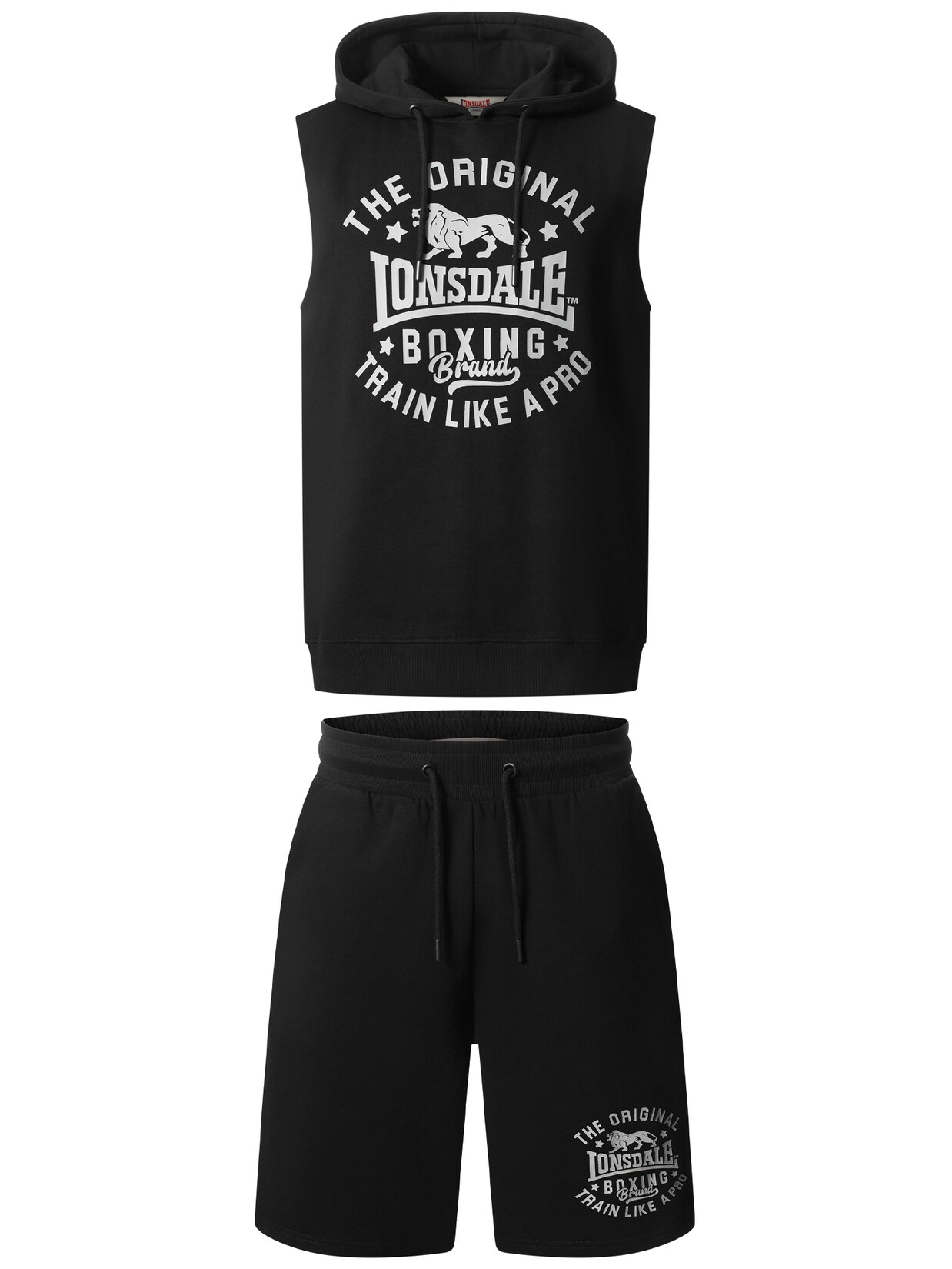Lonsdale Herren ärmelloses Kapuzensweatshirt & Shorts Set normale Passform SHOTLEY