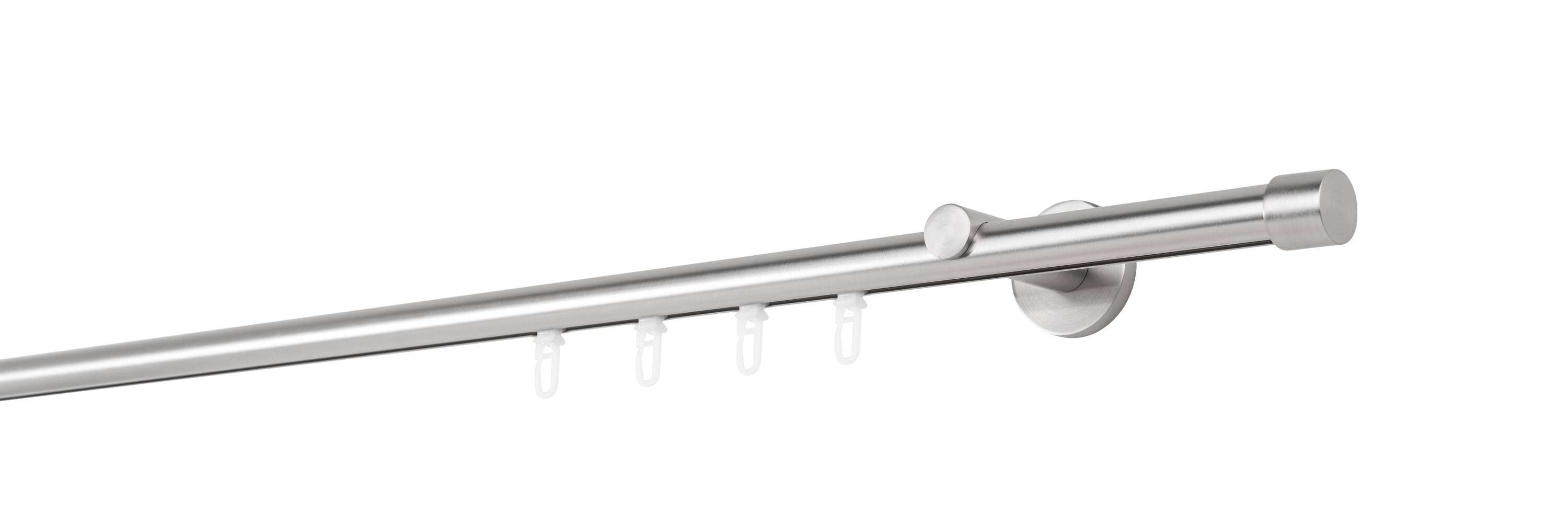 Ondeco Gardinenstange auf Ma&szlig; Innenlauf 20mm Cap 1-lauf Wandtr&auml;ger 6,5cm mit Gleiter Gr&ouml;&szlig;e: 100cm, Farbvariante: Edelstahl-Optik - Bild 1