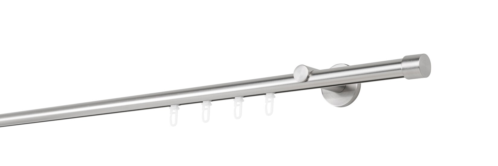 Ondeco Gardinenstange auf Maß Innenlauf 20mm Cap 1-lauf Wandträger 6,5cm mit Gleiter Größe: 320cm, Farbvariante: Edelstahl-Optik