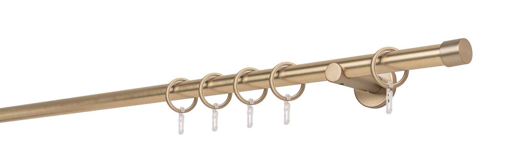 Ondeco Gardinenstange auf Maß Innenlauf 20mm Cap 1-lauf Wandträger 6,5cm mit Gleiter Größe: 370cm, Farbvariante: Messing-Matt