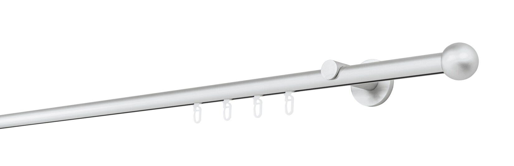 Ondeco Gardinenstange auf Maß Innenlauf 20mm Cap 1-lauf Wandträger 6,5cm mit Gleiter Größe: 370cm, Farbvariante: Alu-Silber