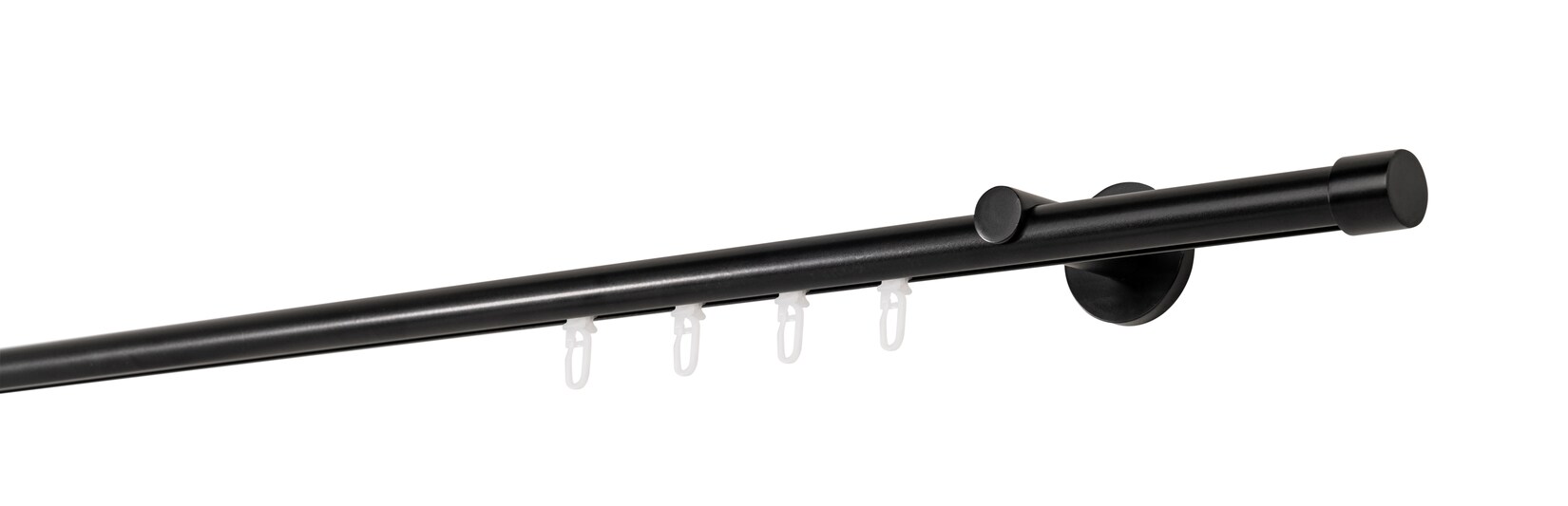Ondeco Gardinenstange auf Maß Innenlauf 20mm Cap 1-lauf Wandträger 6,5cm mit Gleiter Größe: 230cm, Farbvariante: Schwarz