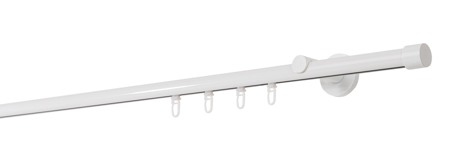 Ondeco Gardinenstange auf Maß Innenlauf 20mm Cap 1-lauf Wandträger 6,5cm mit Gleiter Größe: 310cm, Farbvariante: Weiß