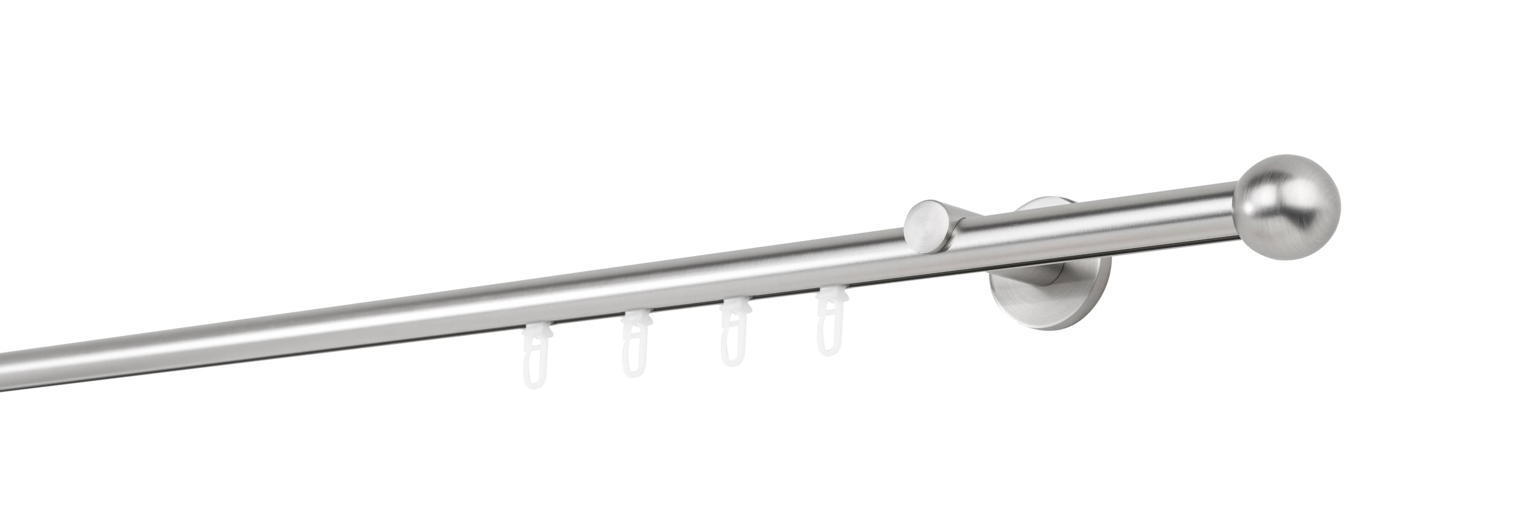 Ondeco Gardinenstange auf Ma&szlig; Innenlauf 20mm Ball 1-lauf  Wandtr&auml;ger 6,5cm mit Gleiter Farbe: Edelstahl-Optik, Gr&ouml;&szlig;e: 200cm - Bild 1